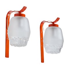 Italienischer Designer, Wandleuchten, Metall, Glas, Italien, 1970er