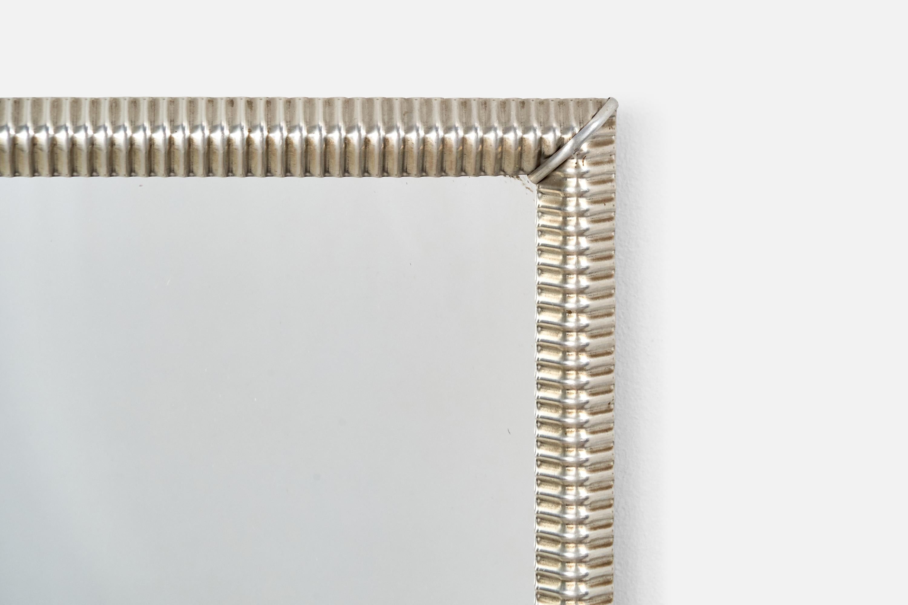 Aluminum Italian Designer, Wall Mirror, Aluminium, Italy, 1940s