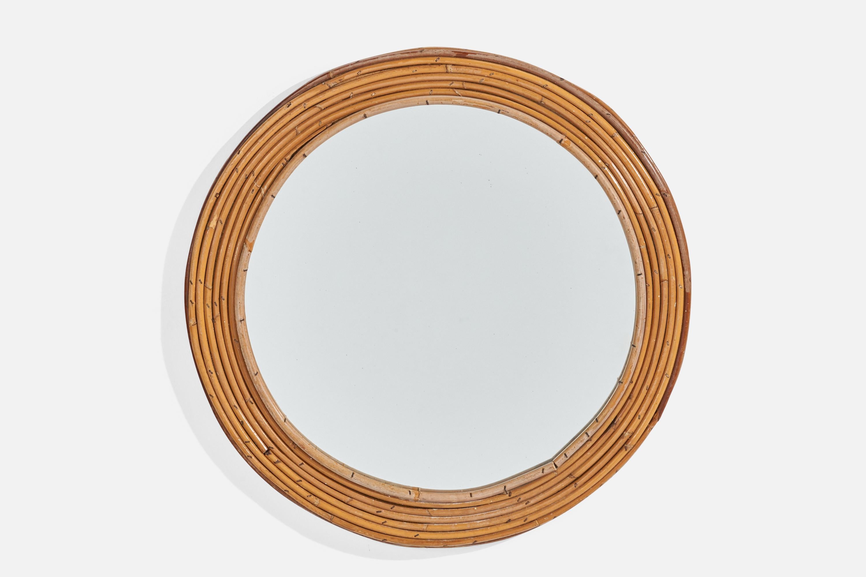 Diseñador italiano, Espejo de pared, Bambú, Italia, años 50 Moderno de mediados de siglo en venta