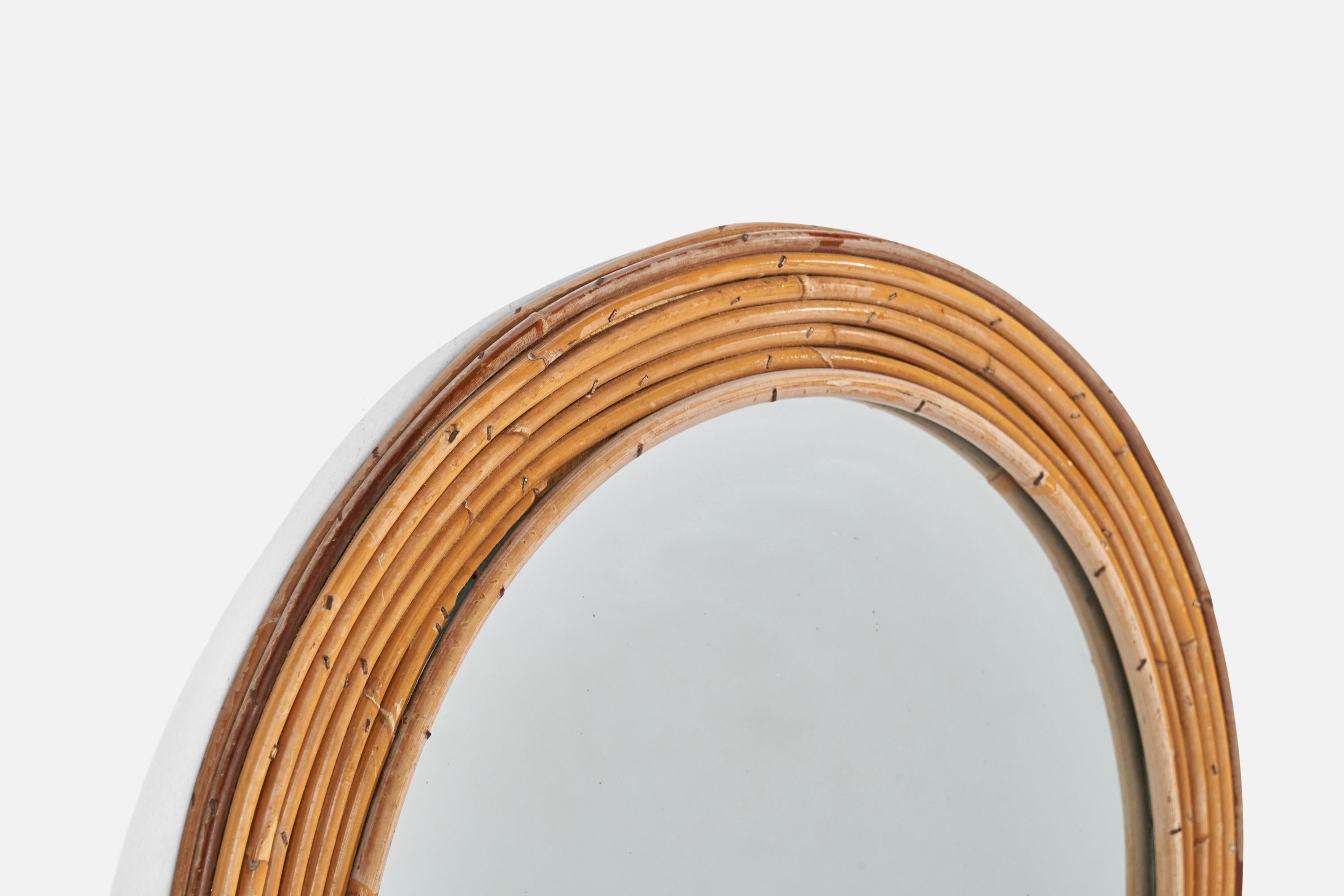Diseñador italiano, Espejo de pared, Bambú, Italia, años 50 en Bueno estado para la venta en High Point, NC