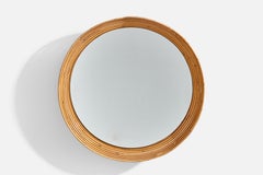 Italian Designer, Wall Mirror, Bamboo, Italy, 1950s