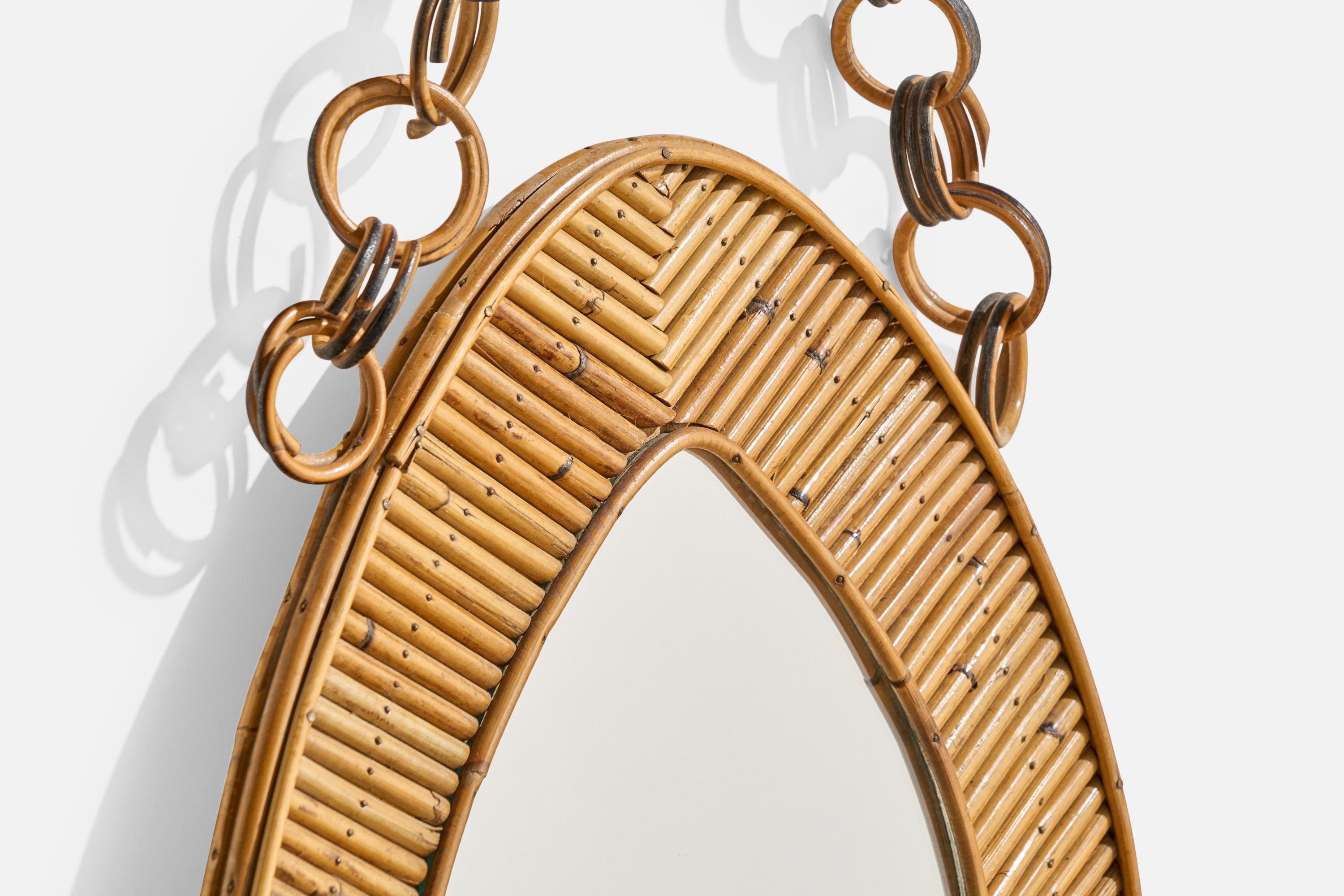 Metà XX secolo Specchio da parete di design italiano, Bambù, Italia, anni '50 in vendita