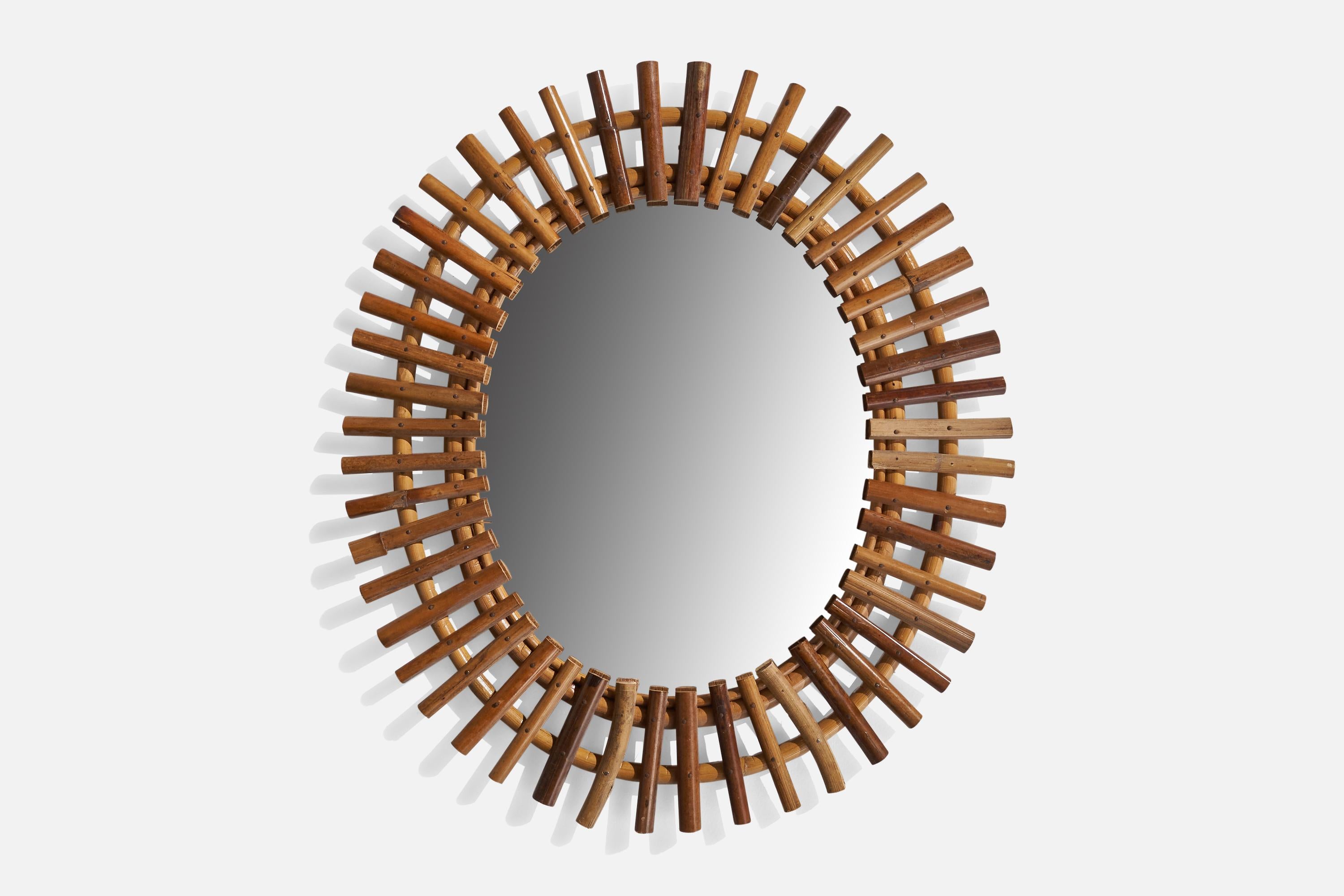 A bamboo wall mirror designed and produced in Italy, 1960s.