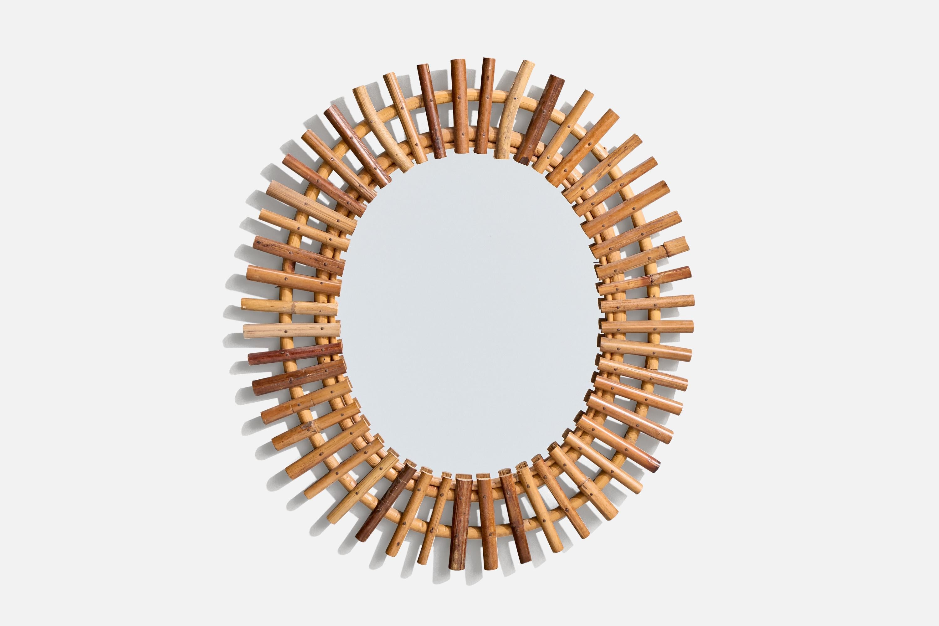 A bamboo wall mirror designed and produced in Italy, 1960s.