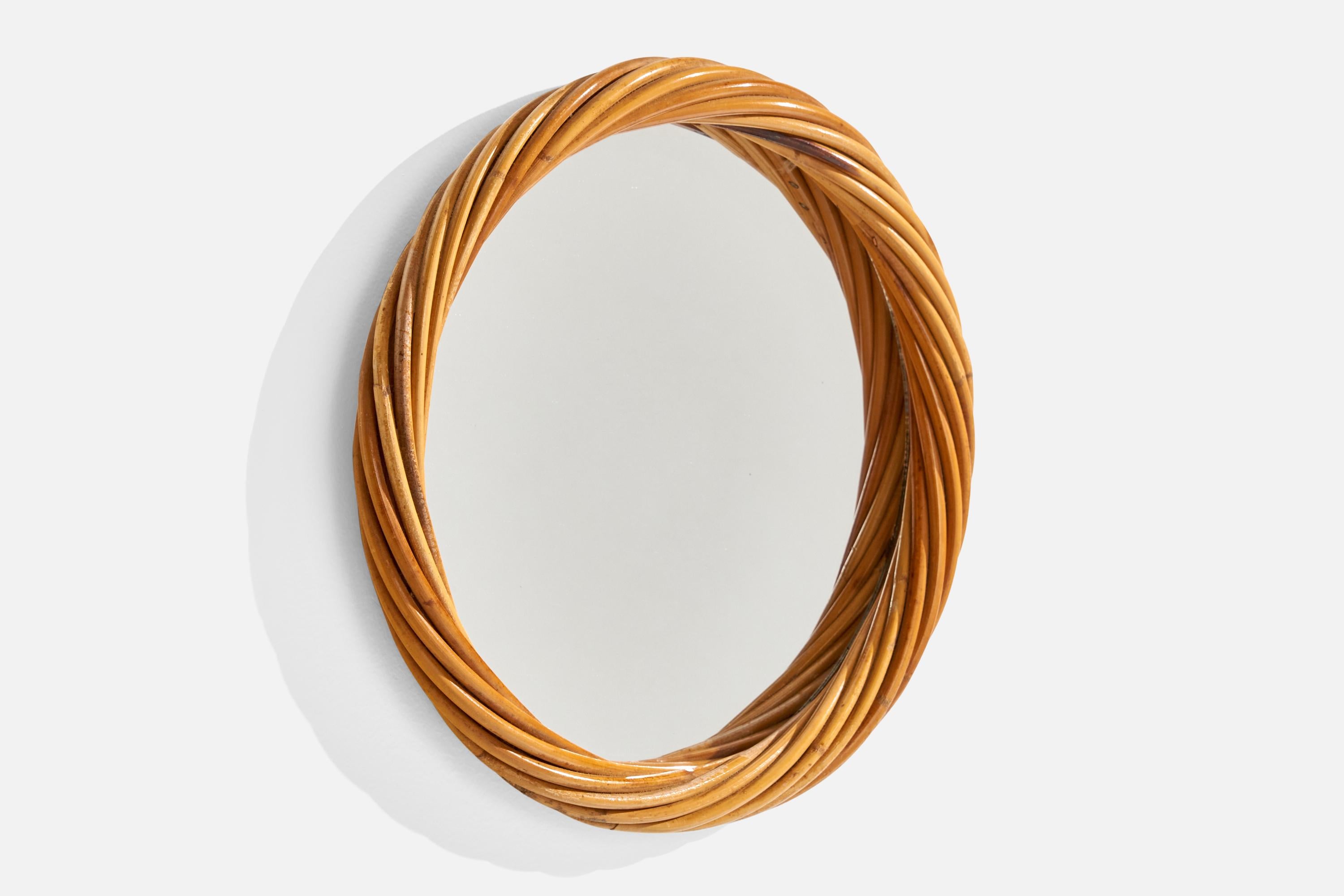 Scandinavian Modern Italian Designer, Wall Mirror, Bamboo, Italy, 1960s For Sale