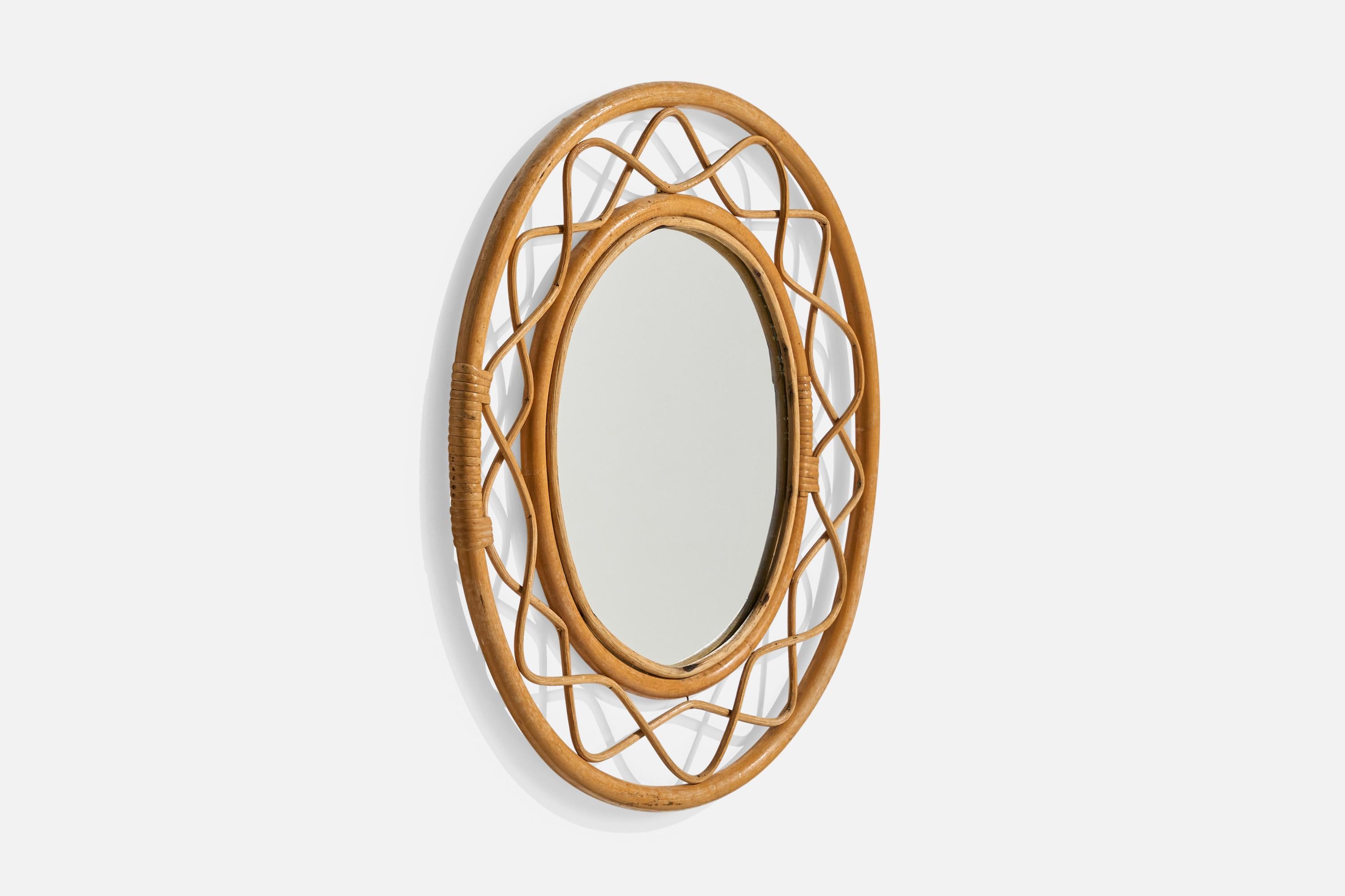 Diseñador italiano, Espejo de pared, Bambú, Italia, años 60 Italiano en venta