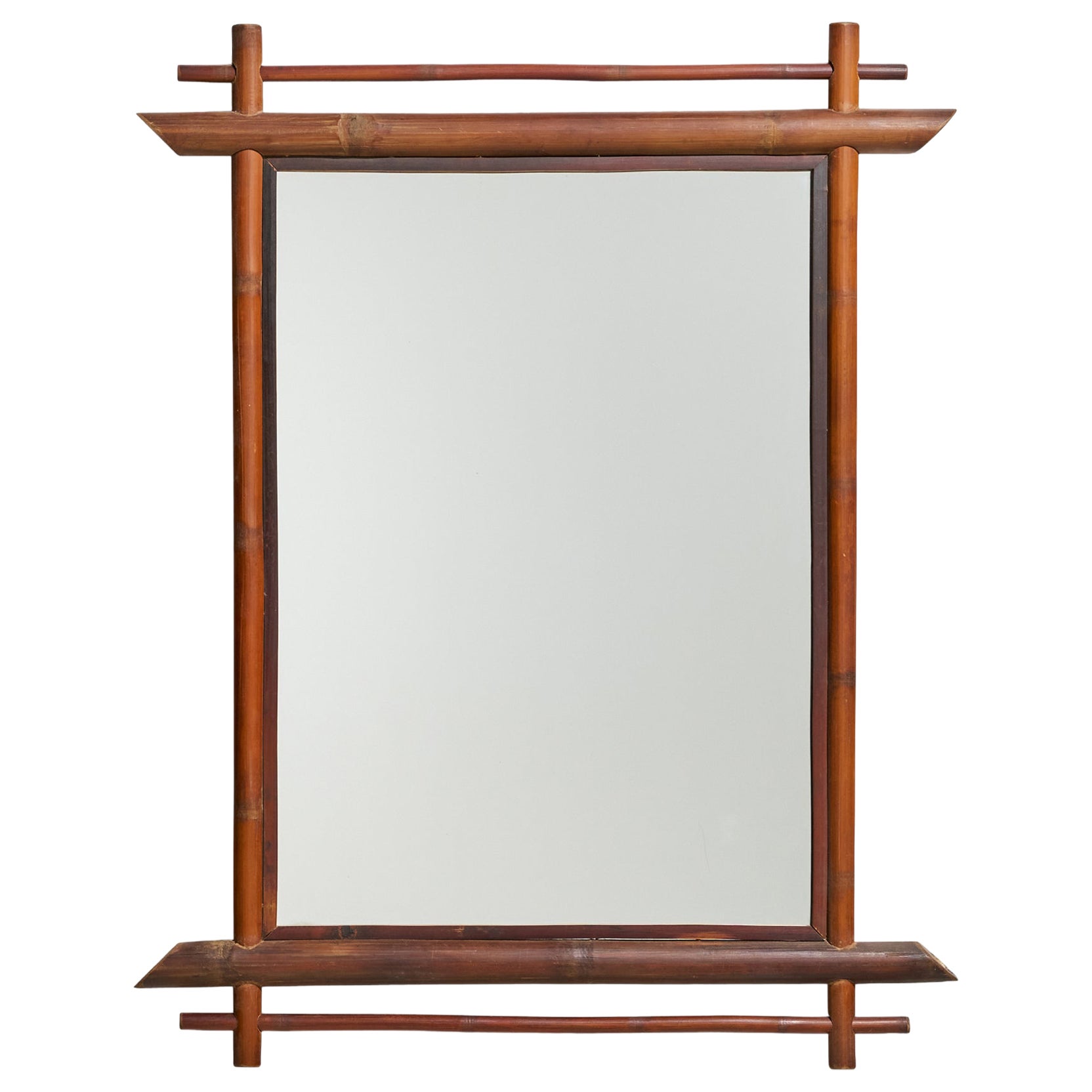 Specchio da parete rettangolare di design italiano, Bambù, Specchio, Italia, anni '60