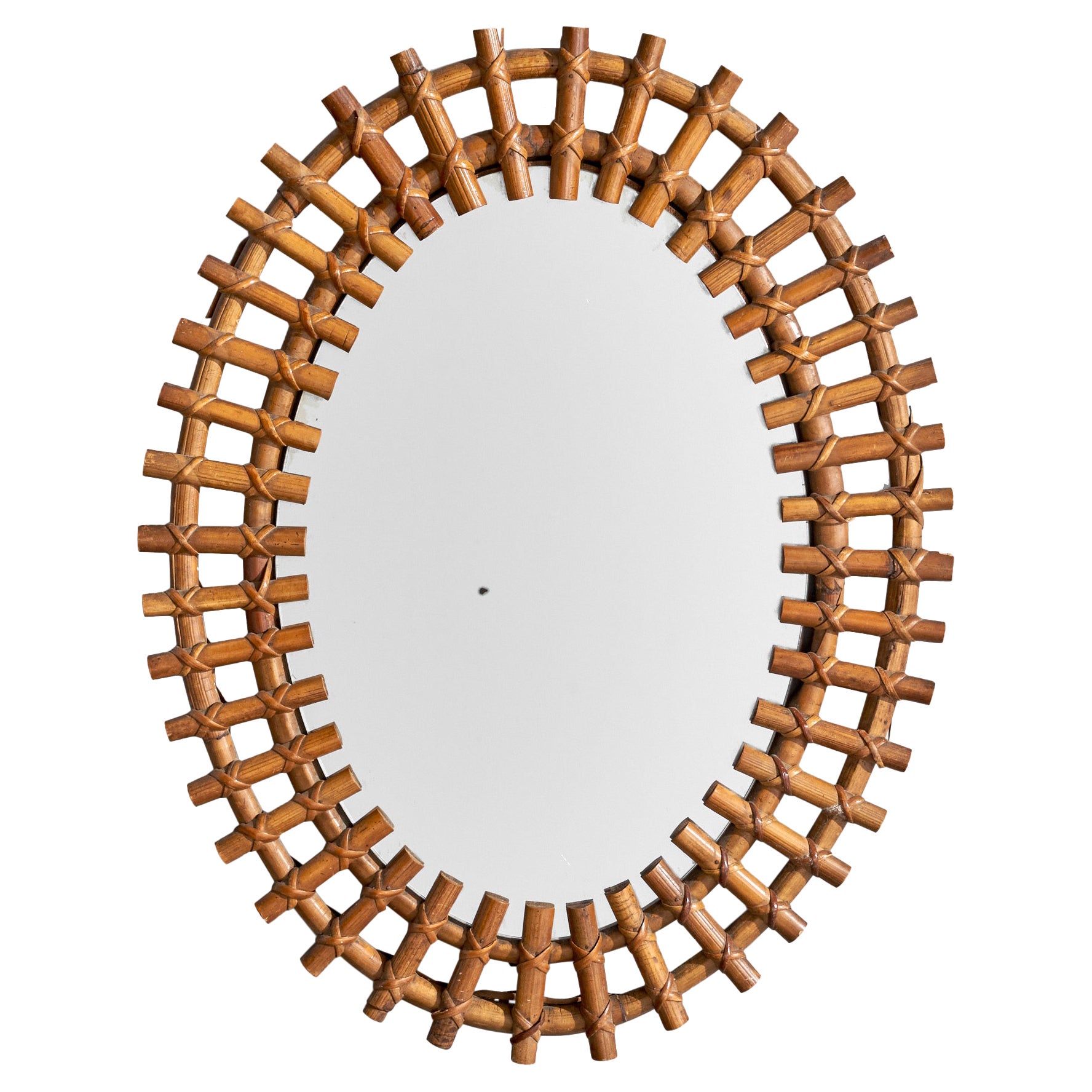 Designer italien, miroir mural, bambou, Italie, années 1960