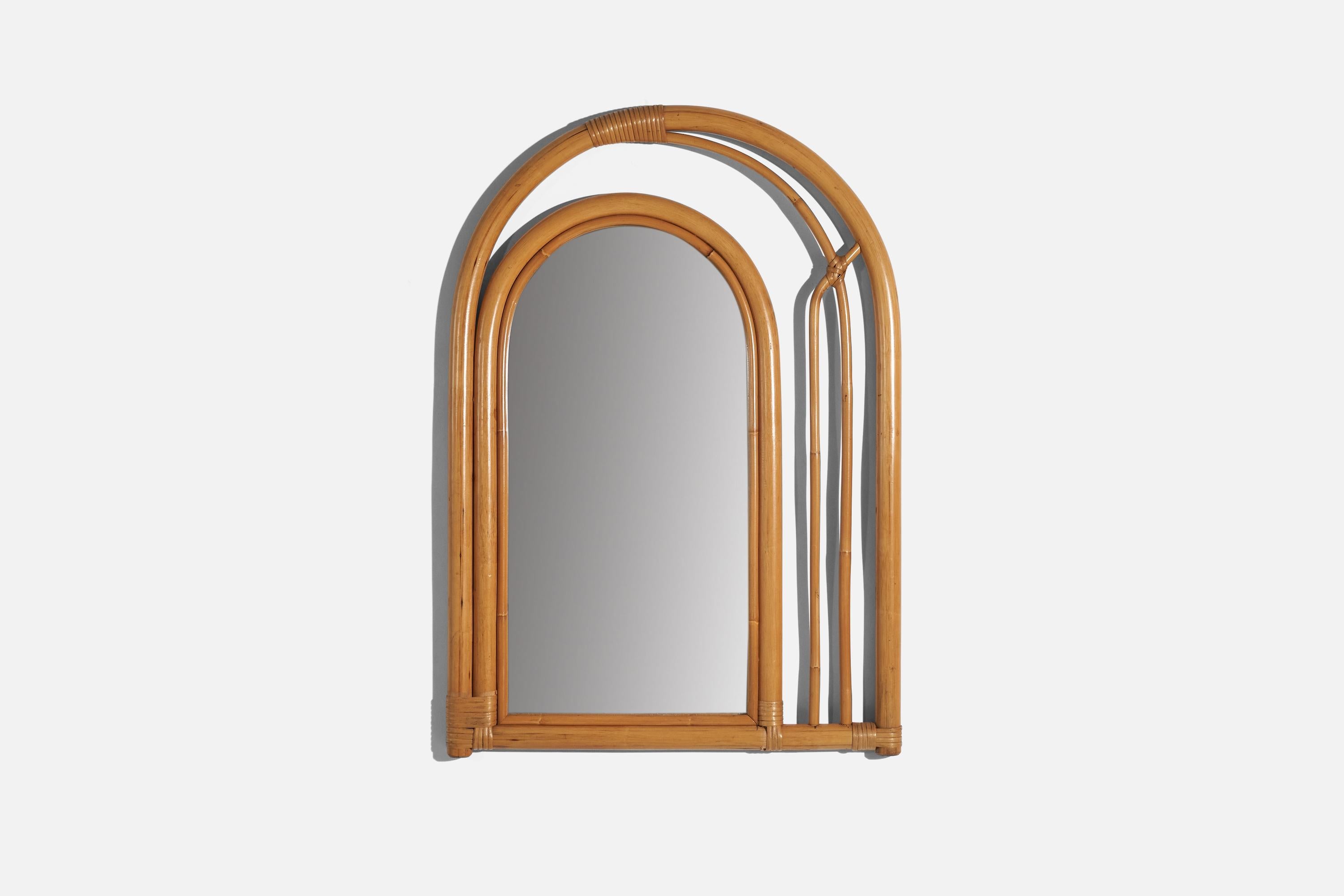 A bamboo wall mirror designed and produced by an Italian designer, Italy, 1950s-1960s.
 
