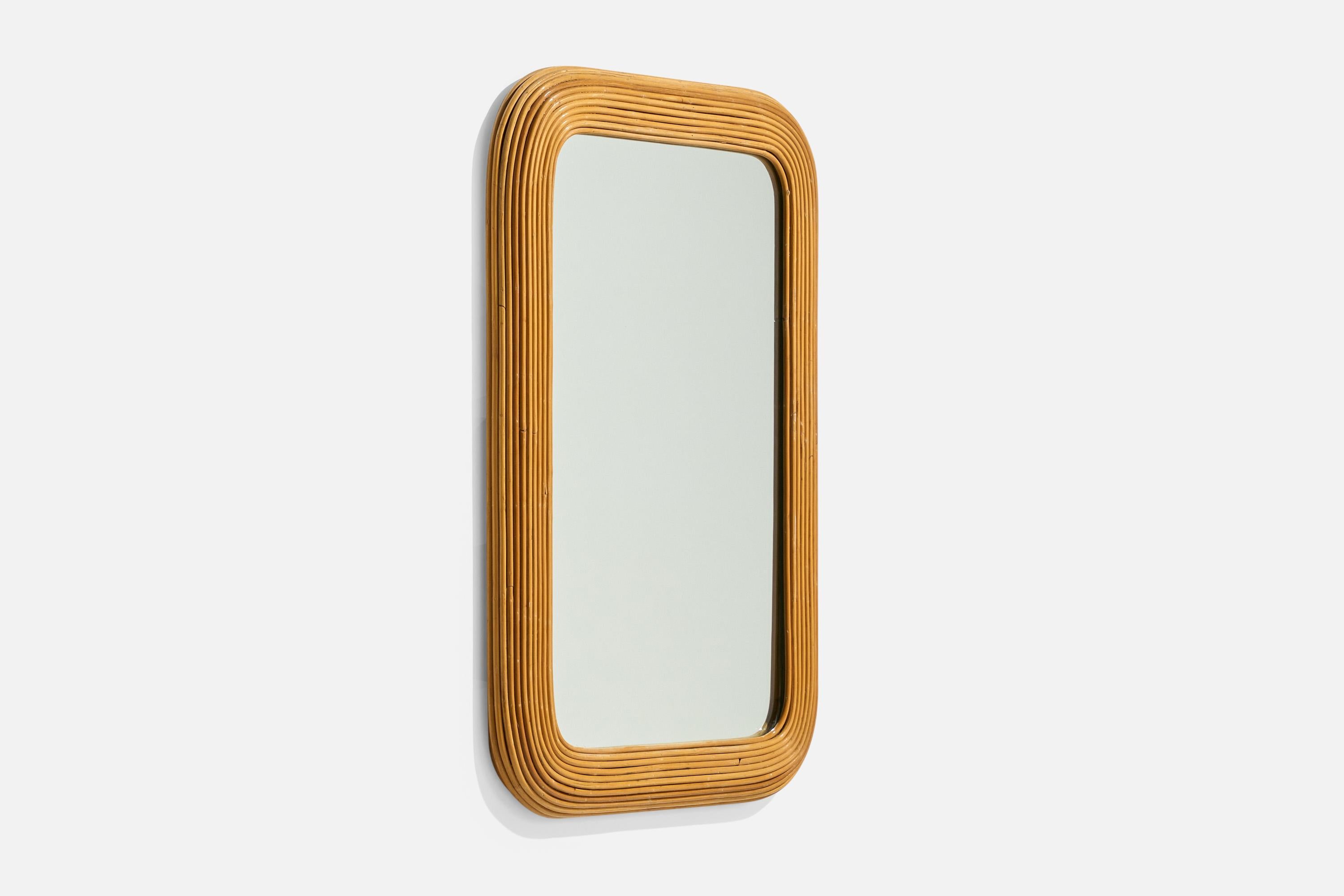 Diseñador italiano, Espejo de pared, Bambú, Espejo de cristal, Italia, c. 1950 Moderno de mediados de siglo en venta