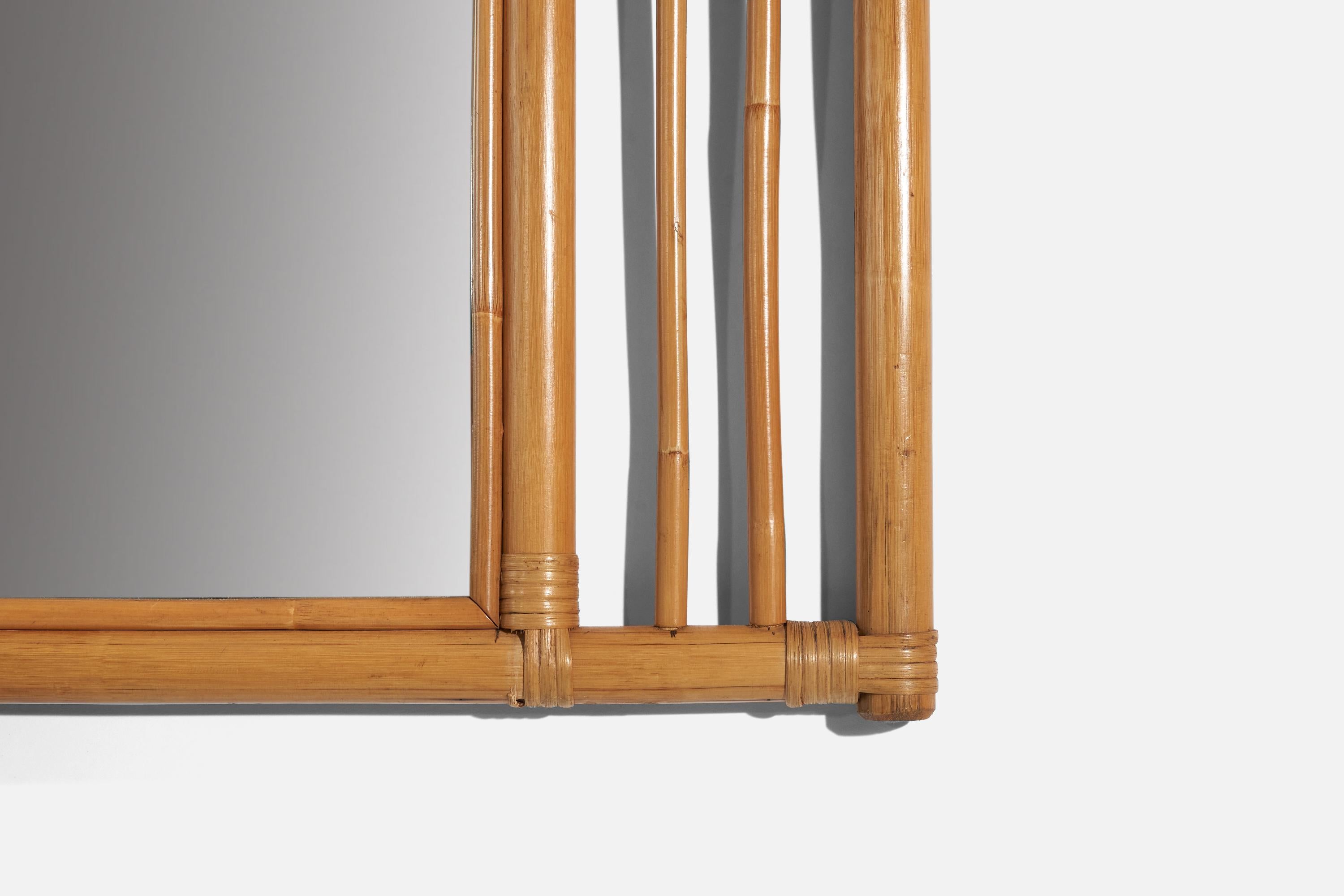 Mid-Century Modern Italian Designer, Wall Mirror, Bamboo, Mirror Glass, Italy, c. 1950s For Sale