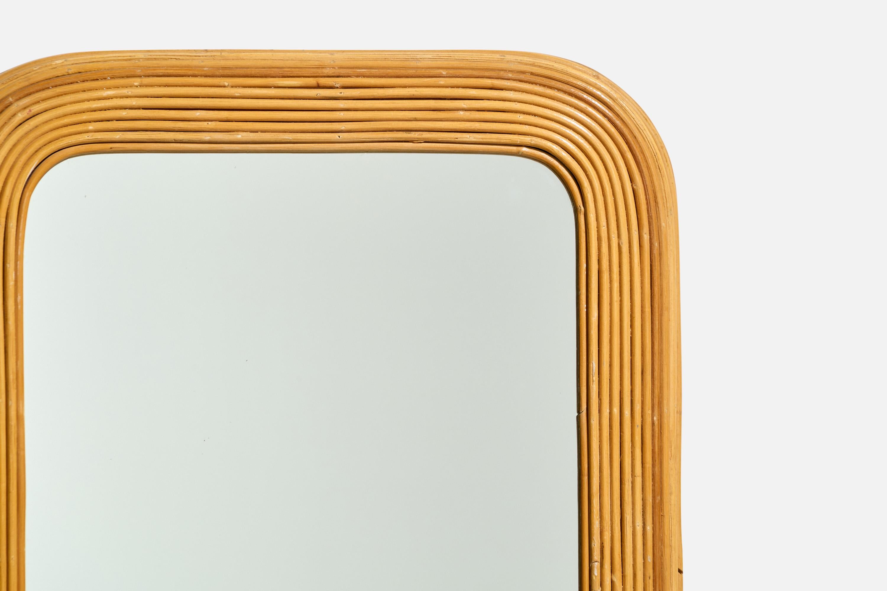 Diseñador italiano, Espejo de pared, Bambú, Espejo de cristal, Italia, c. 1950 en Bueno estado para la venta en High Point, NC
