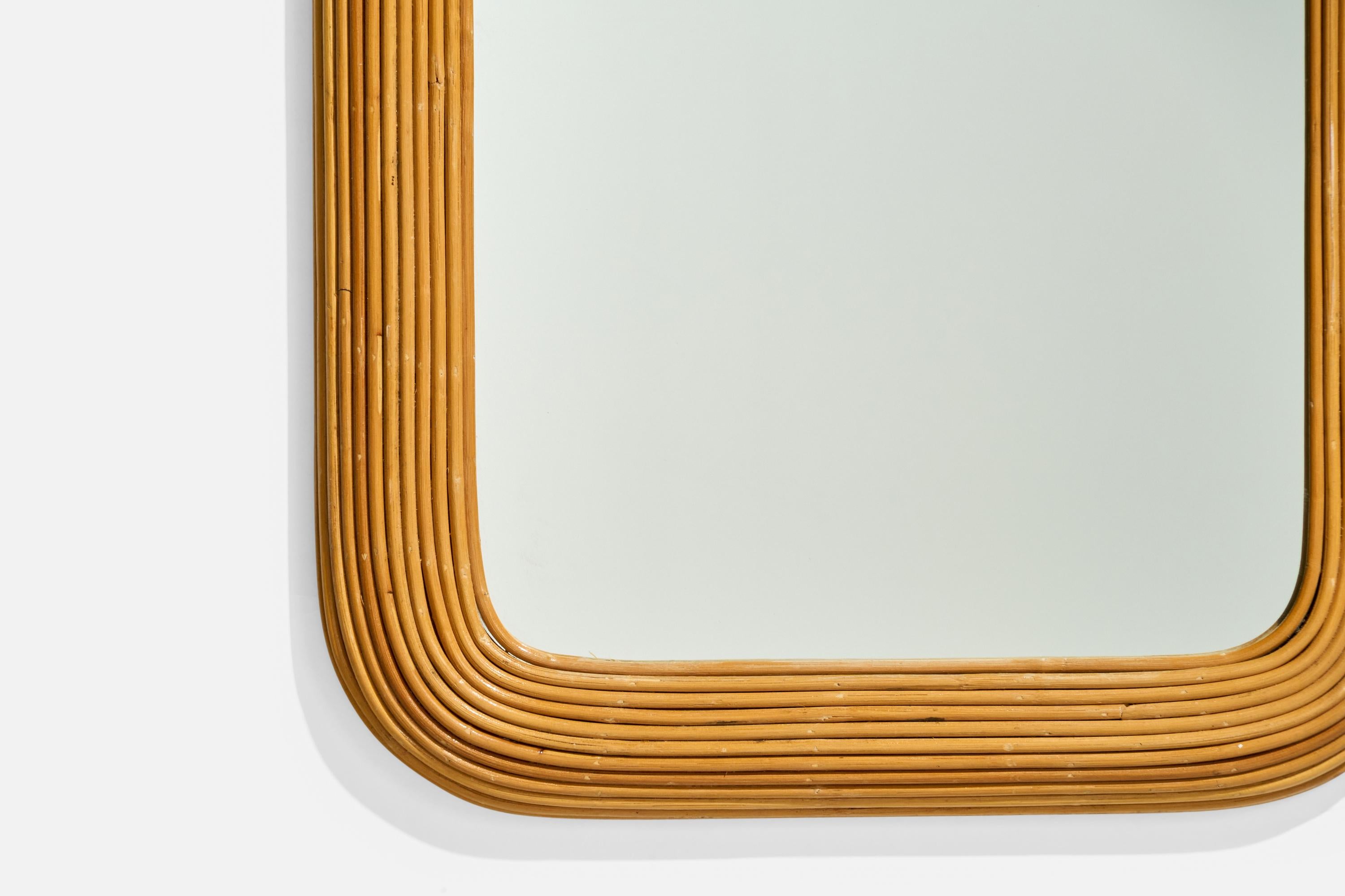 Diseñador italiano, Espejo de pared, Bambú, Espejo de cristal, Italia, c. 1950 mediados del siglo XX en venta