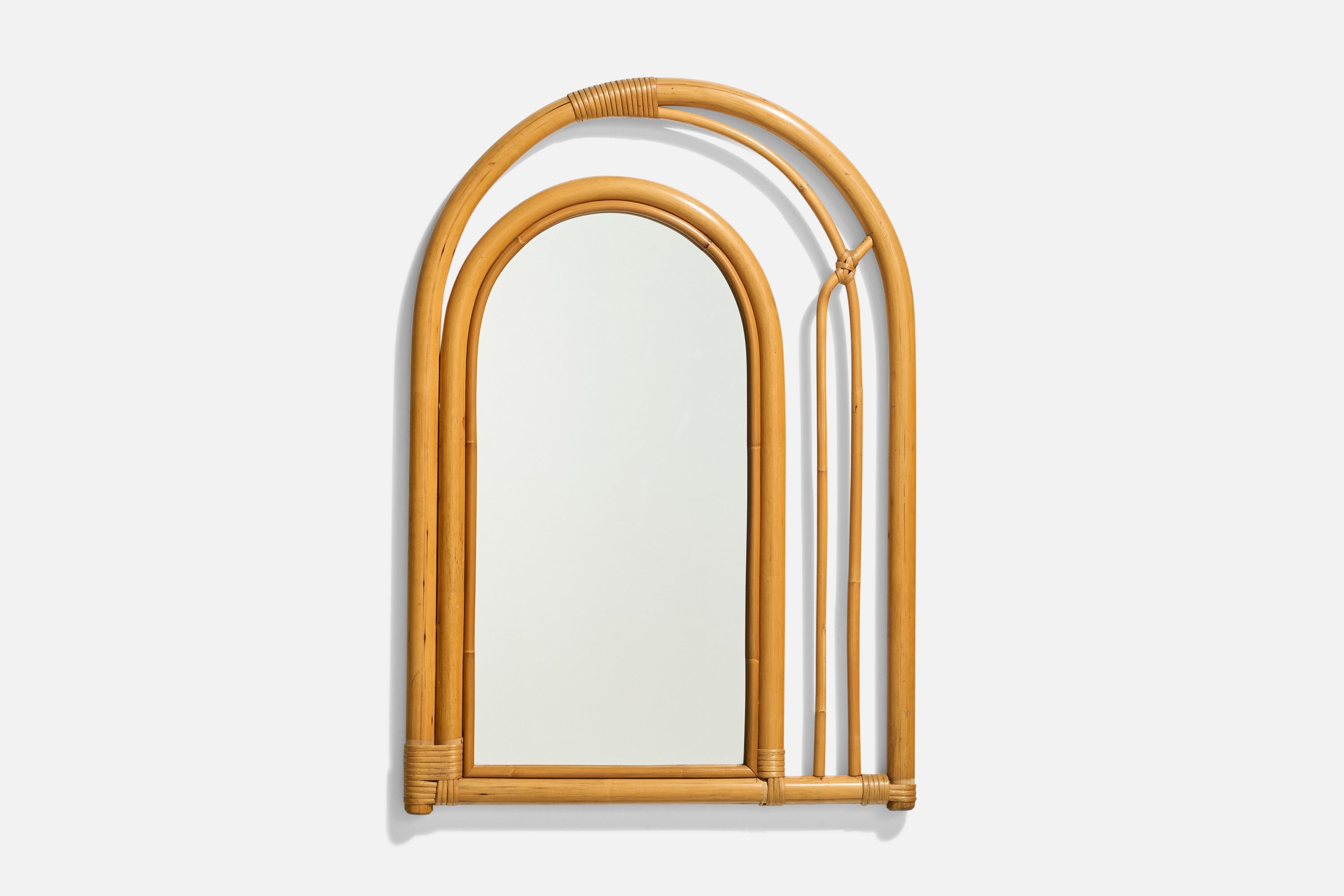 Diseñador italiano, Espejo de pared, Bambú, Espejo de cristal, Italia, c. 1950