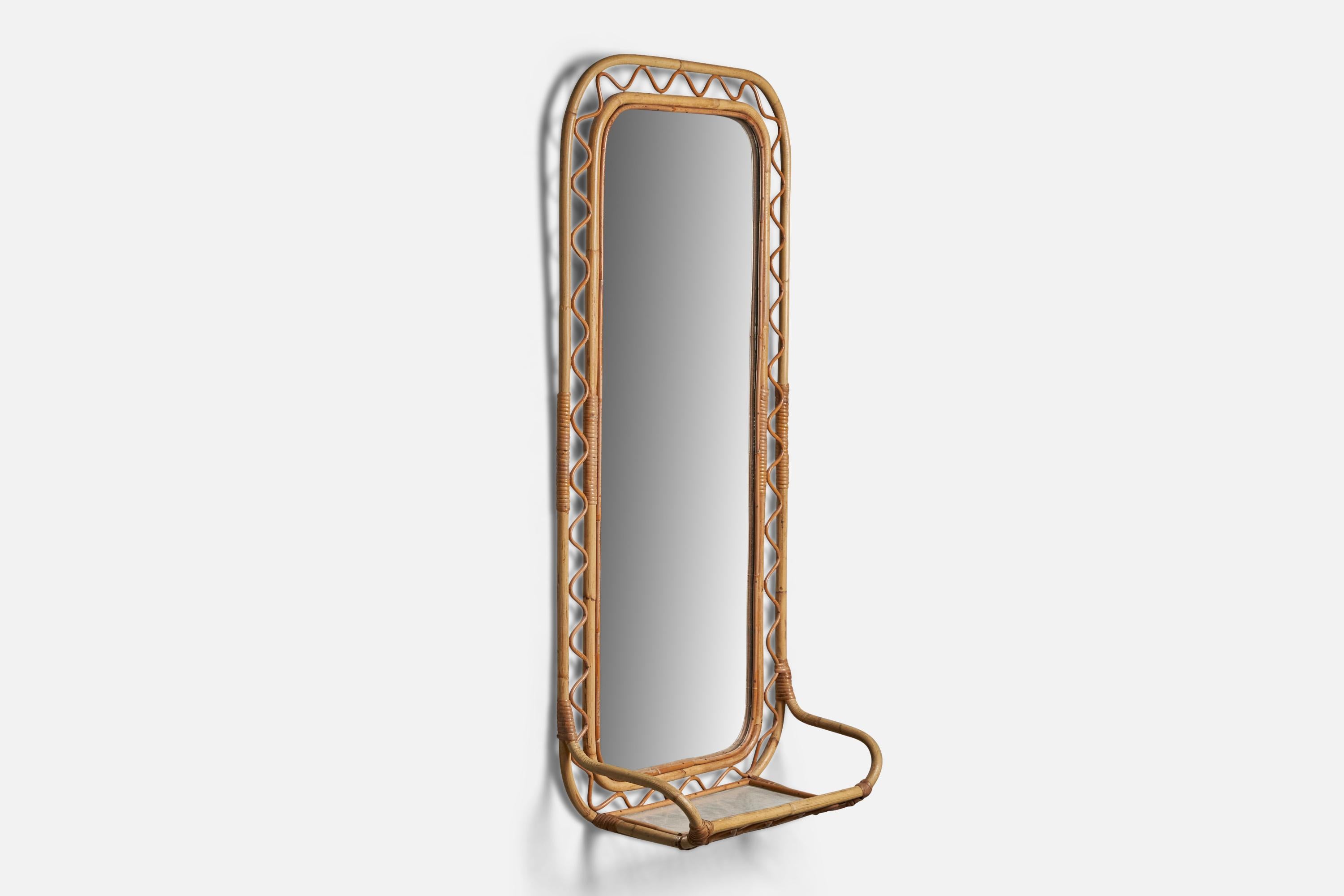 Mid-20th Century Italian Designer, Wall Mirror, Bamboo, Rattan, Glass, Italy, 1960s For Sale