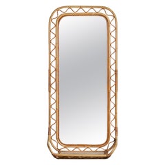 Italian Designer, Wall Mirror, Bamboo, Rattan, Glass, Italy, 1960s