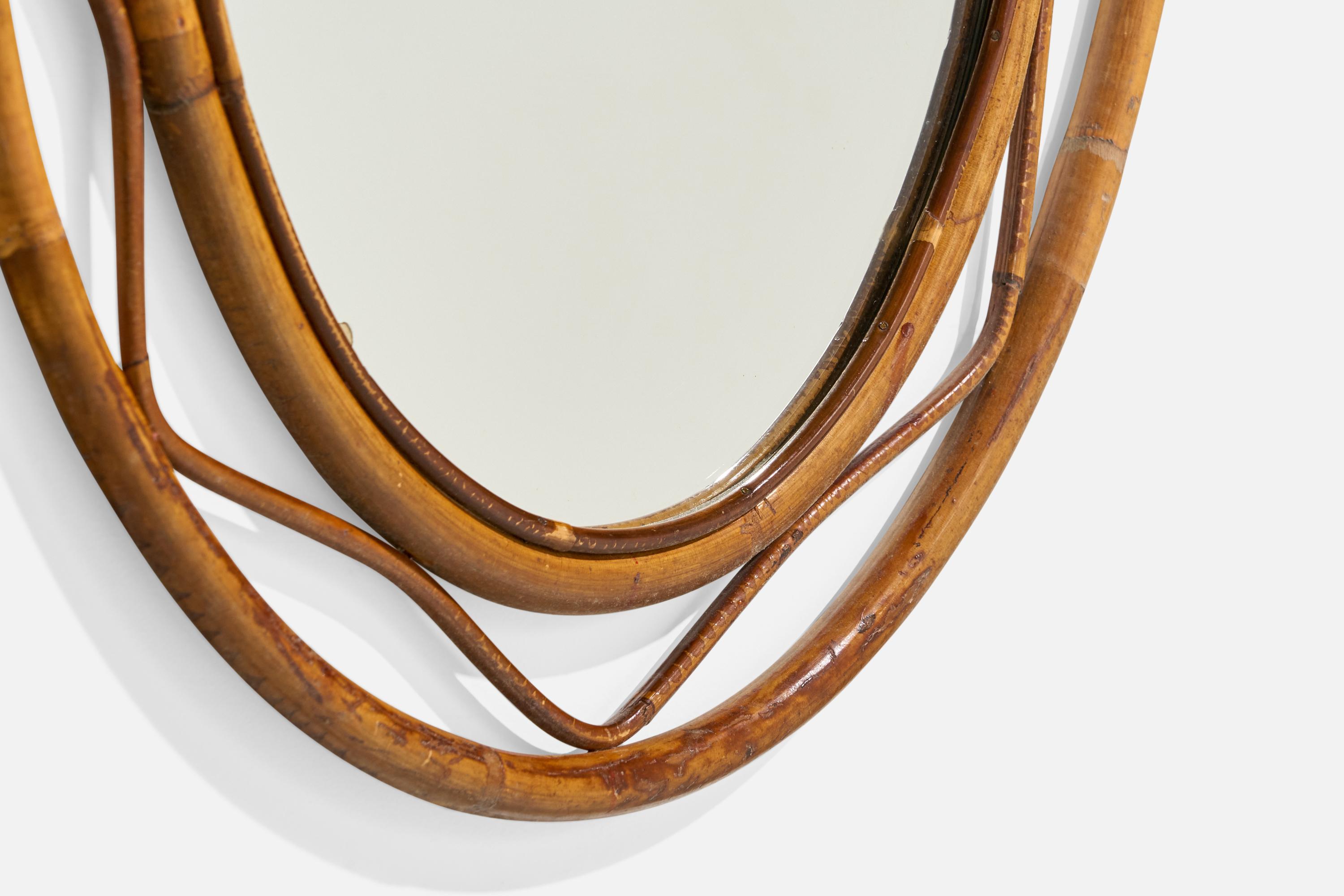 Specchio da parete di design italiano, bambù, rattan, Italia, anni '50 in vendita 2
