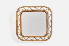 Italian Designer, Wall Mirror, Bamboo, Rattan, Italy, 1950s