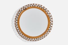 Italian Designer, Wall Mirror, Bamboo, Rattan, Italy, 1950s