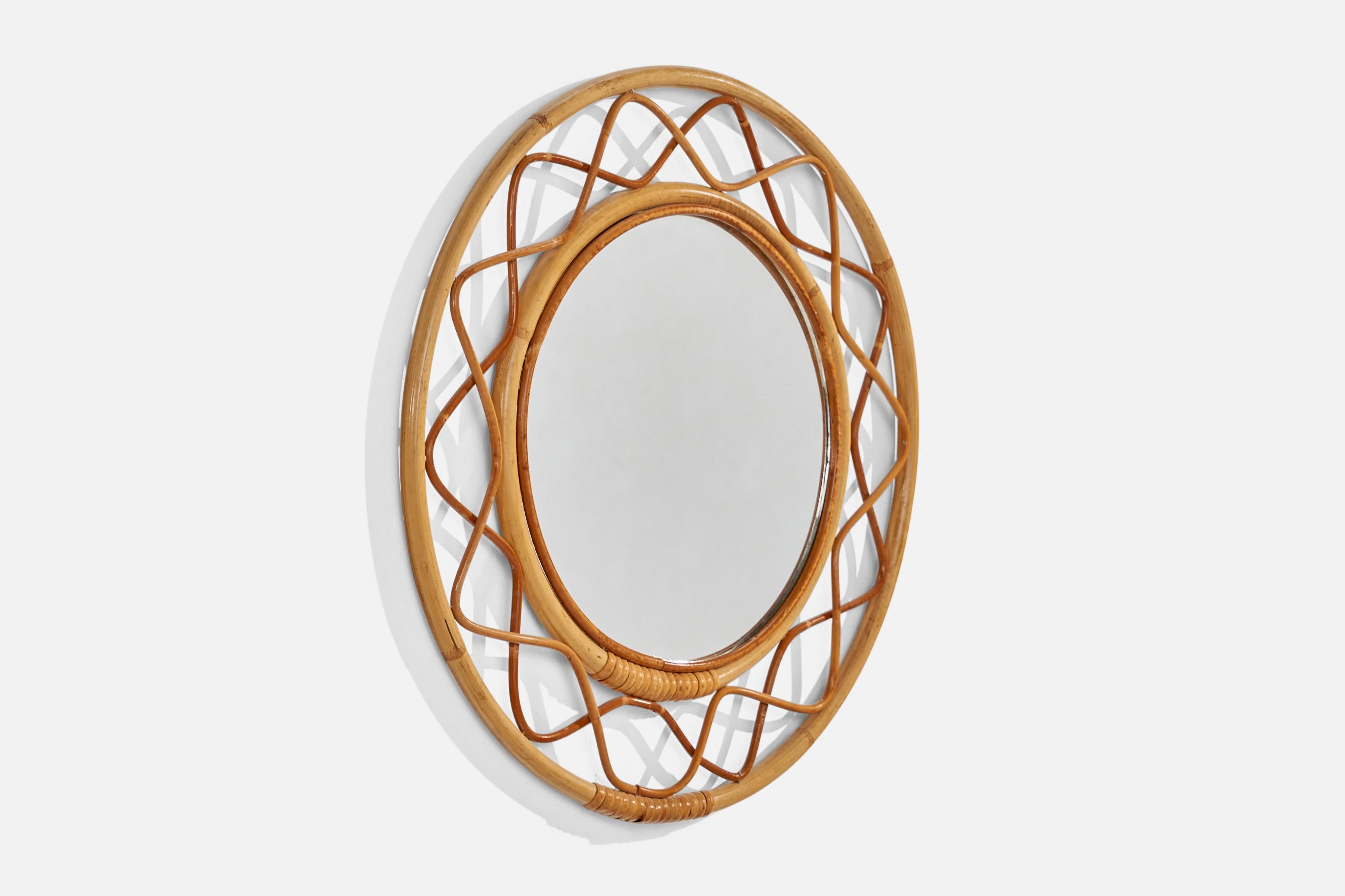 Diseñador italiano, espejo de pared, bambú, ratán, Italia, años 50 Italiano en venta