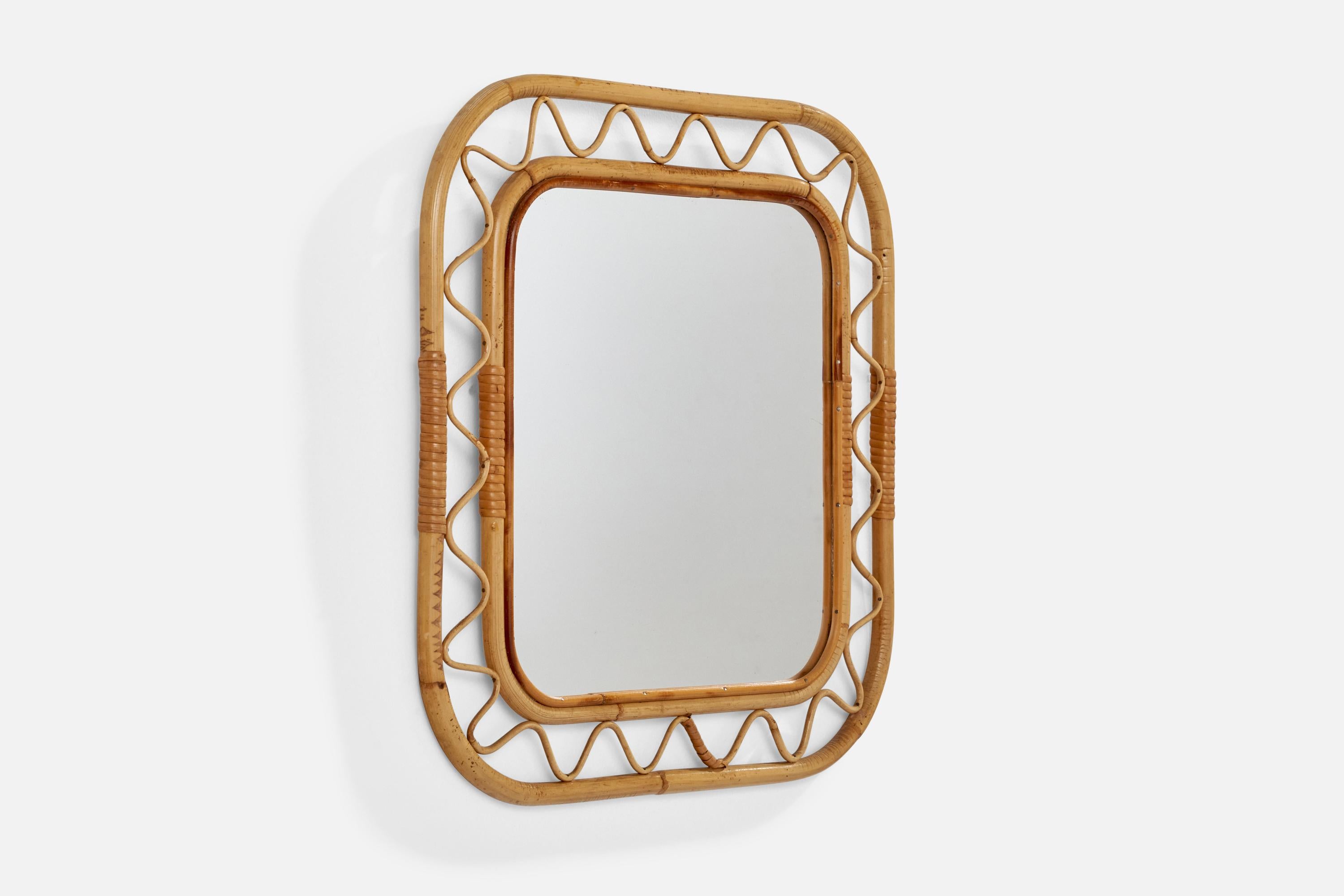 Mid-Century Modern Miroir mural de designer italien, bambou, rotin, Italie, années 1950 en vente