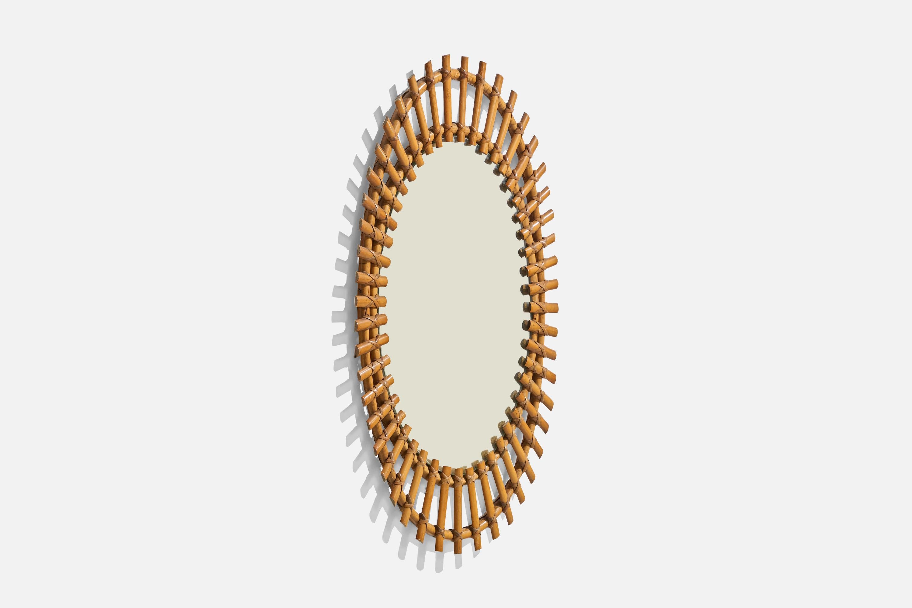 Mid-Century Modern Miroir mural de designer italien, bambou, rotin, Italie, années 1950 en vente