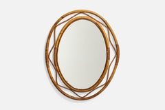 Italian Designer, Wall Mirror, Bamboo, Rattan, Italy, 1950s