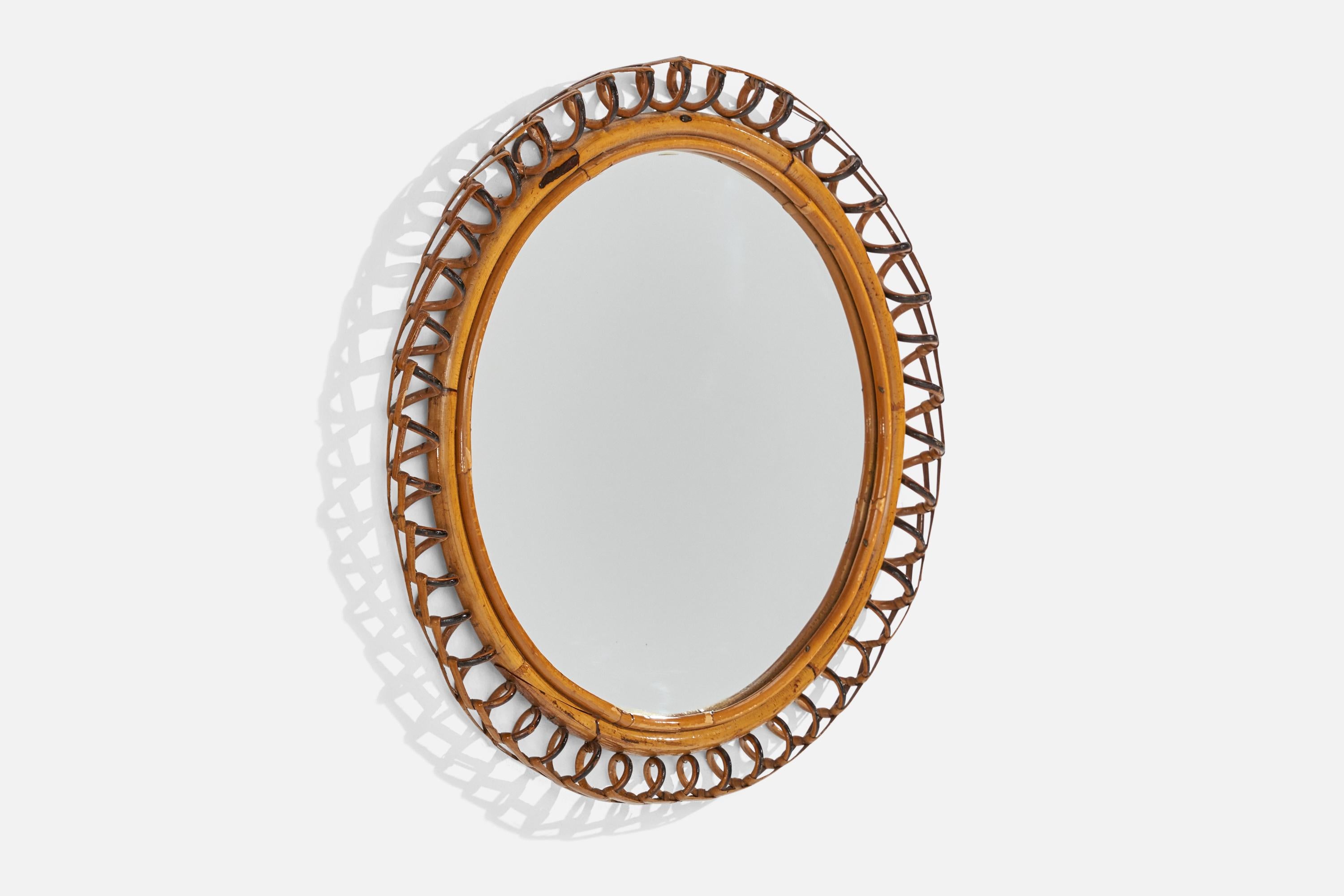 Mid-Century Modern Miroir mural de designer italien, bambou, rotin, Italie, années 1950 en vente