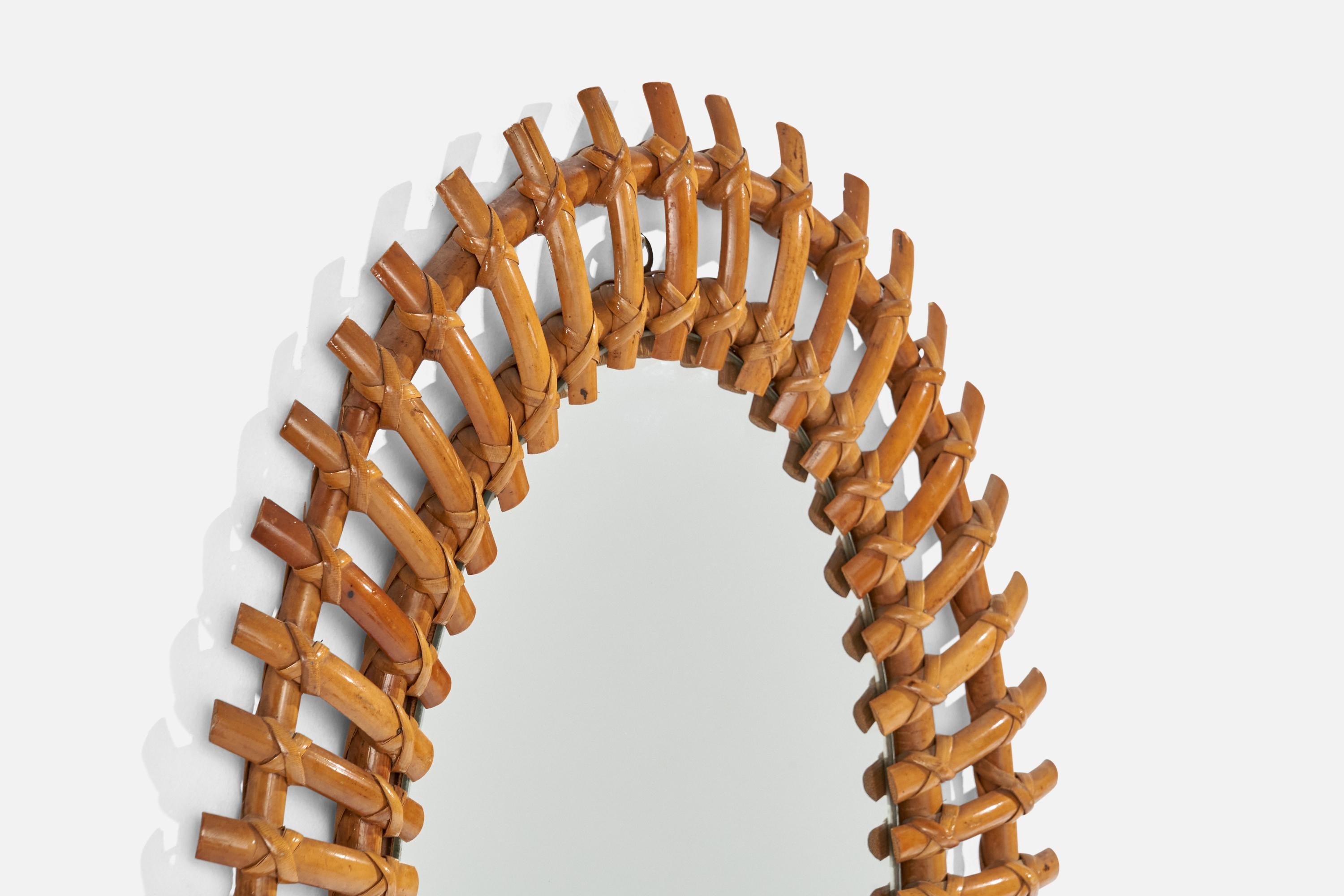 Diseñador italiano, espejo de pared, bambú, ratán, Italia, años 50 Italiano en venta