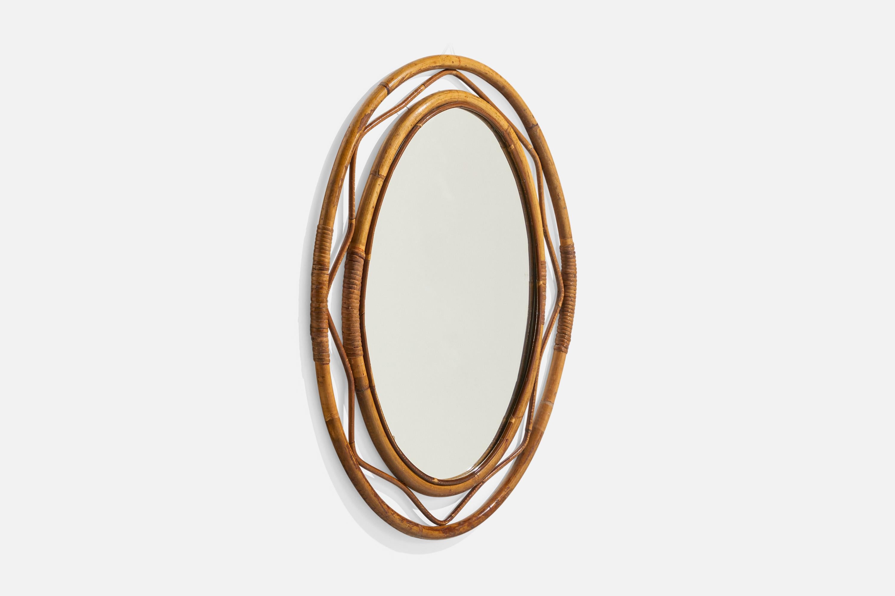 Mid-Century moderno Specchio da parete di design italiano, bambù, rattan, Italia, anni '50 in vendita