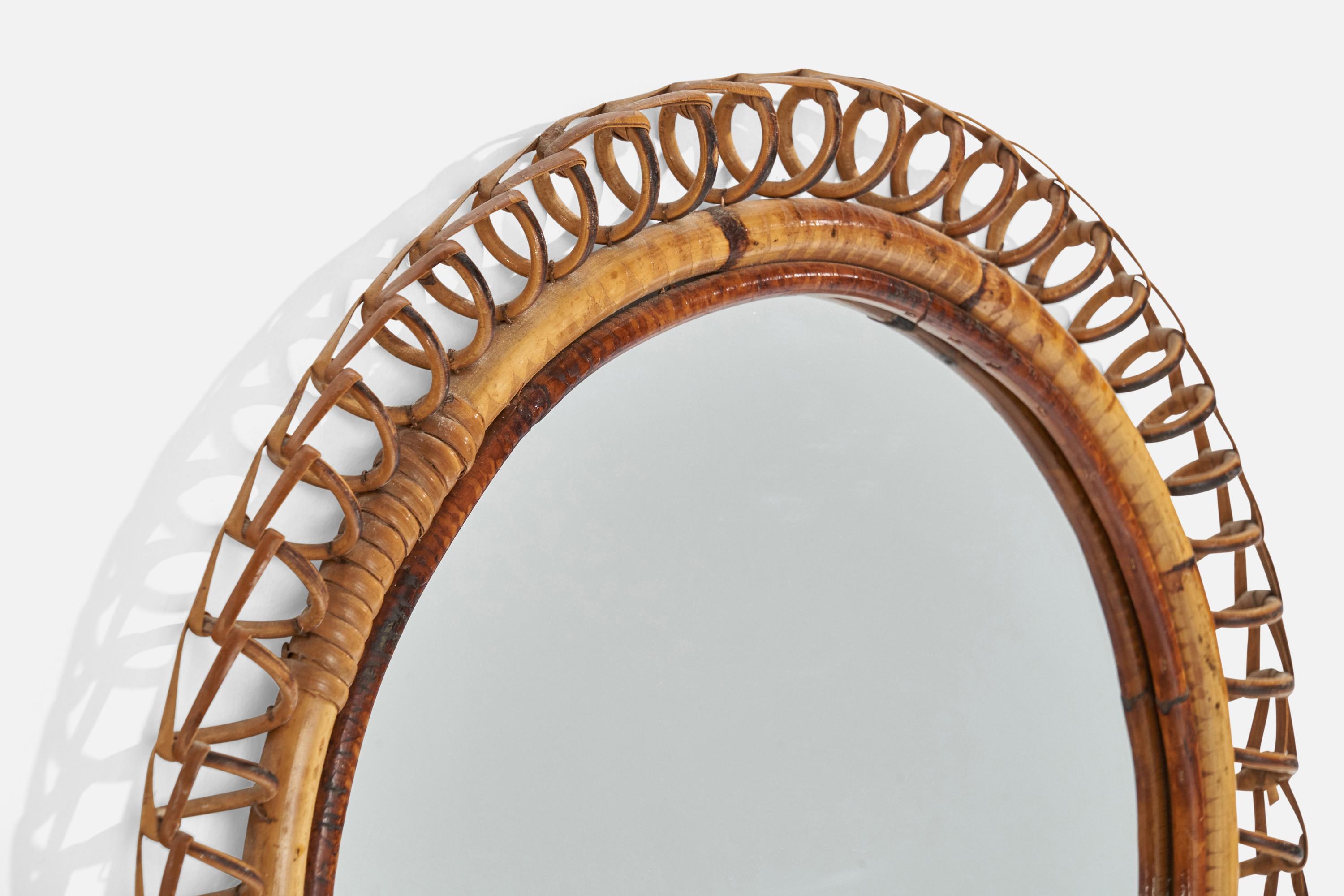 Milieu du XXe siècle Miroir mural de designer italien, bambou, rotin, Italie, années 1950 en vente