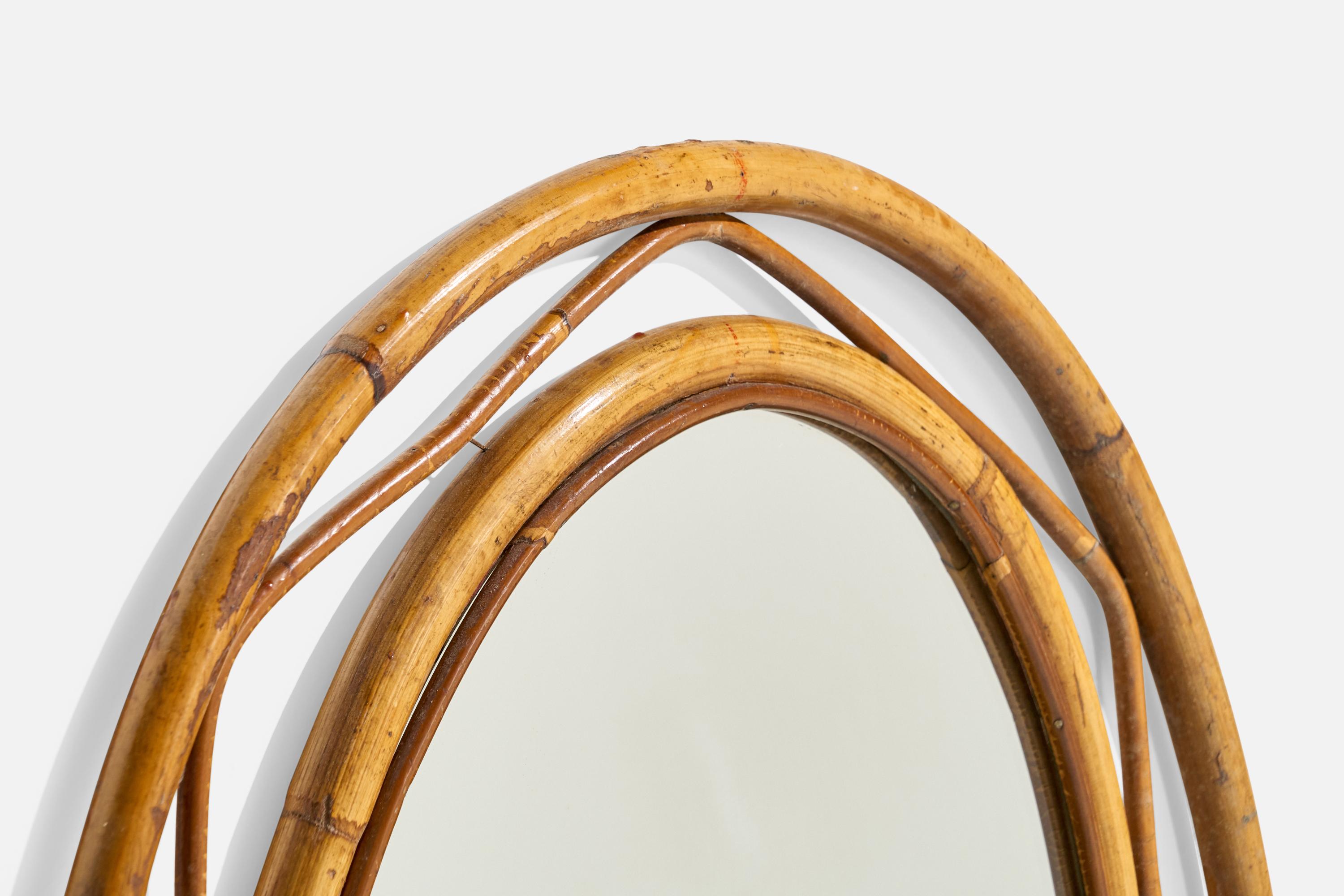 Italiano Specchio da parete di design italiano, bambù, rattan, Italia, anni '50 in vendita