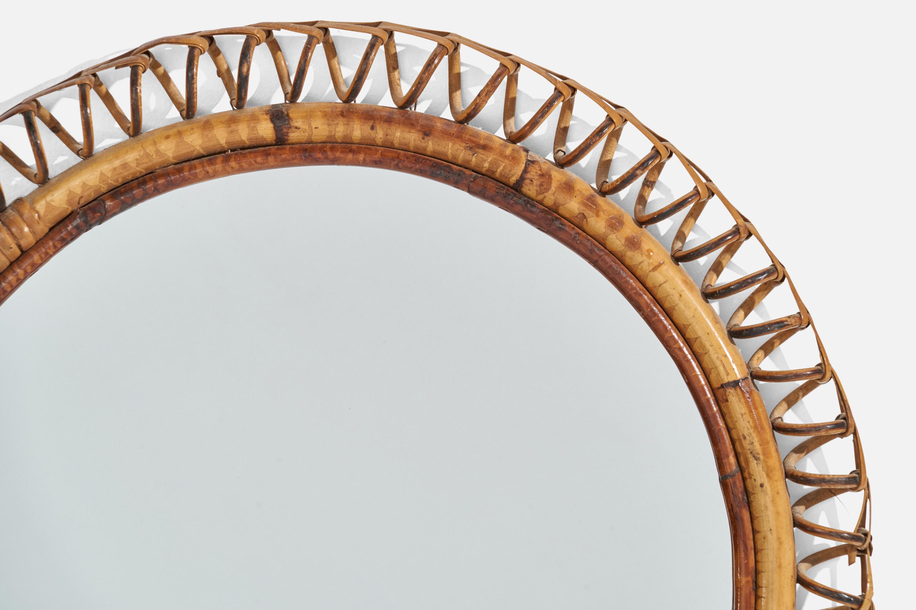 Bambou Miroir mural de designer italien, bambou, rotin, Italie, années 1950 en vente