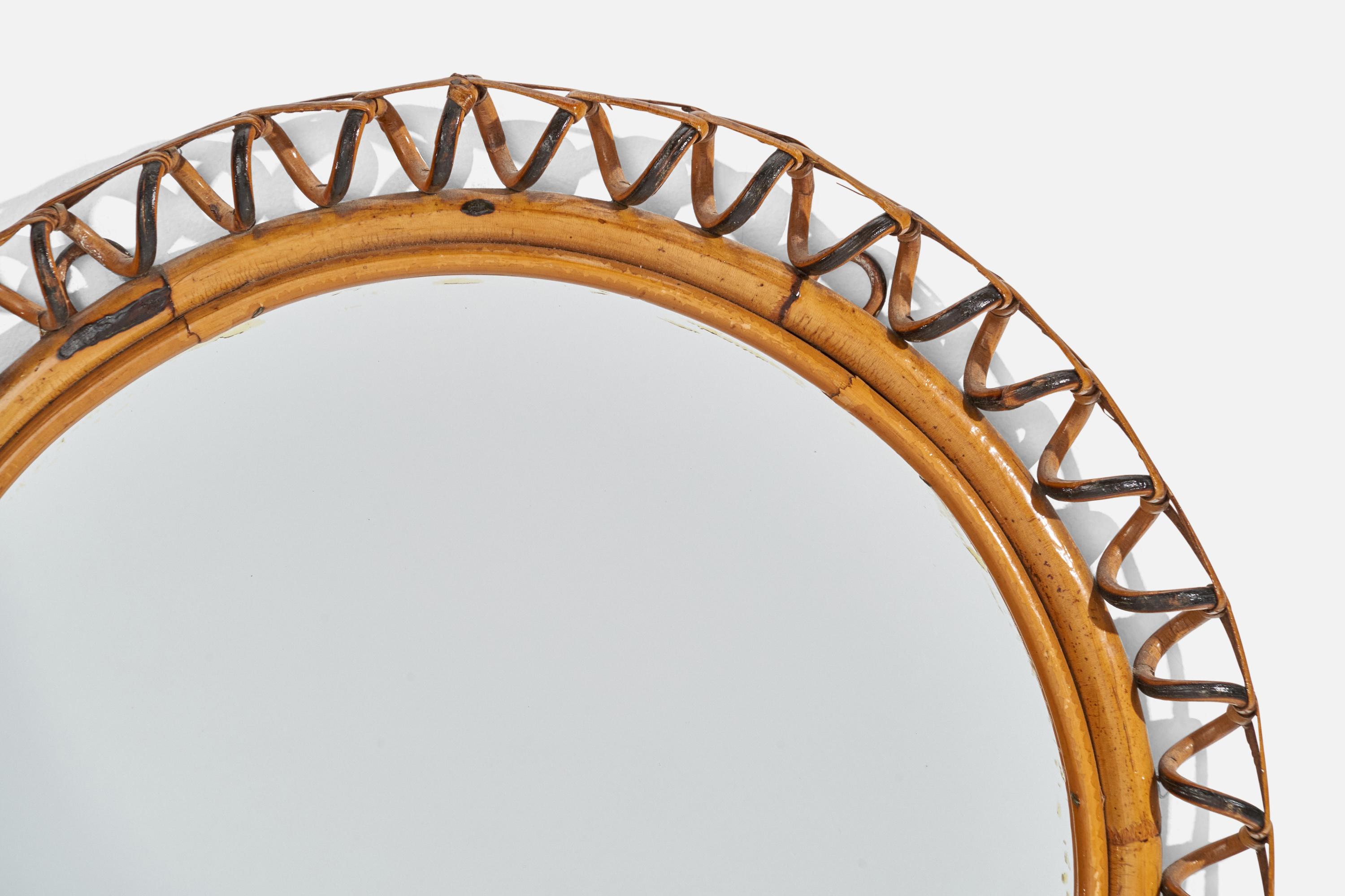 Milieu du XXe siècle Miroir mural de designer italien, bambou, rotin, Italie, années 1950 en vente