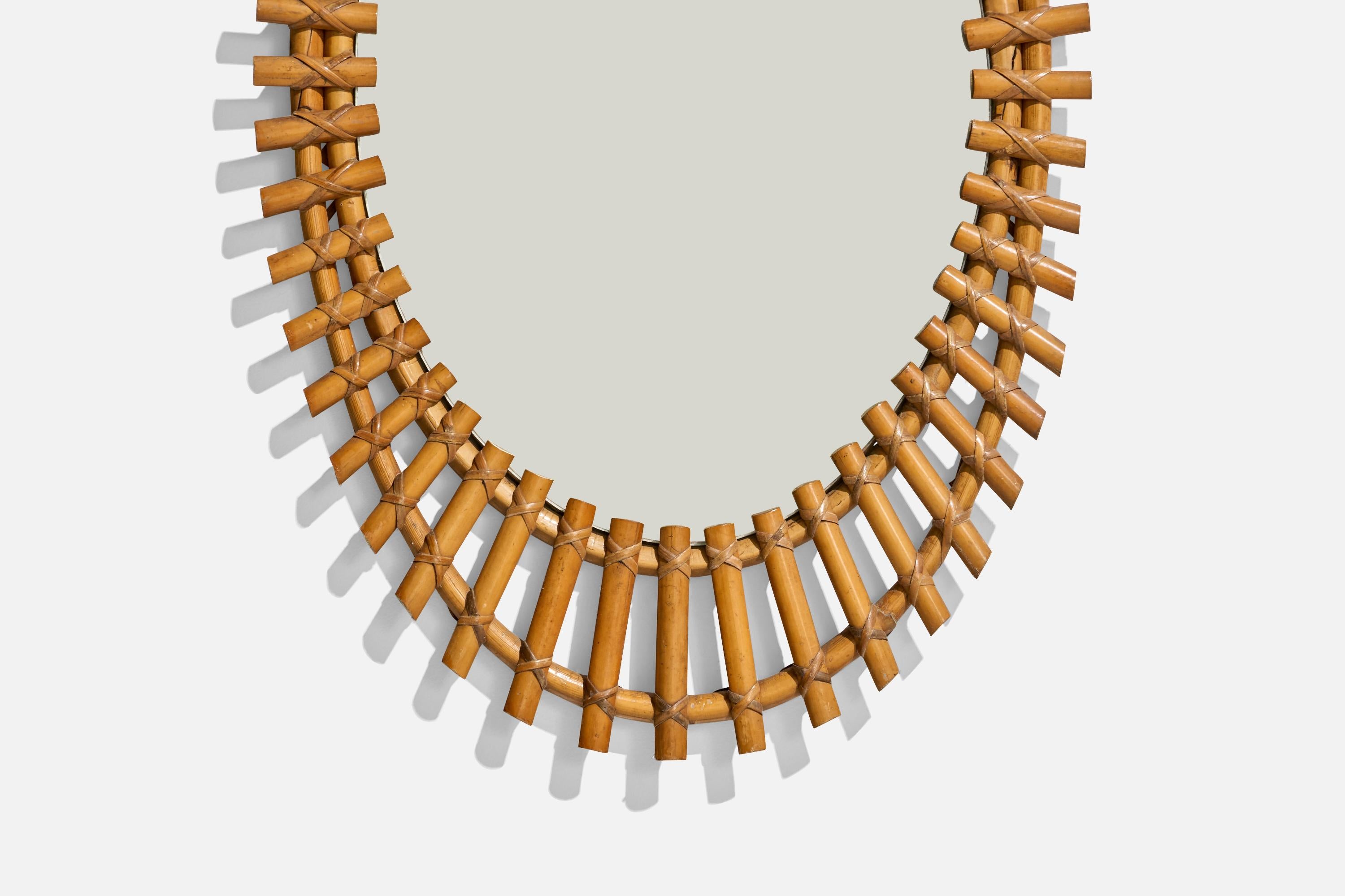 Bambou Miroir mural de designer italien, bambou, rotin, Italie, années 1950 en vente