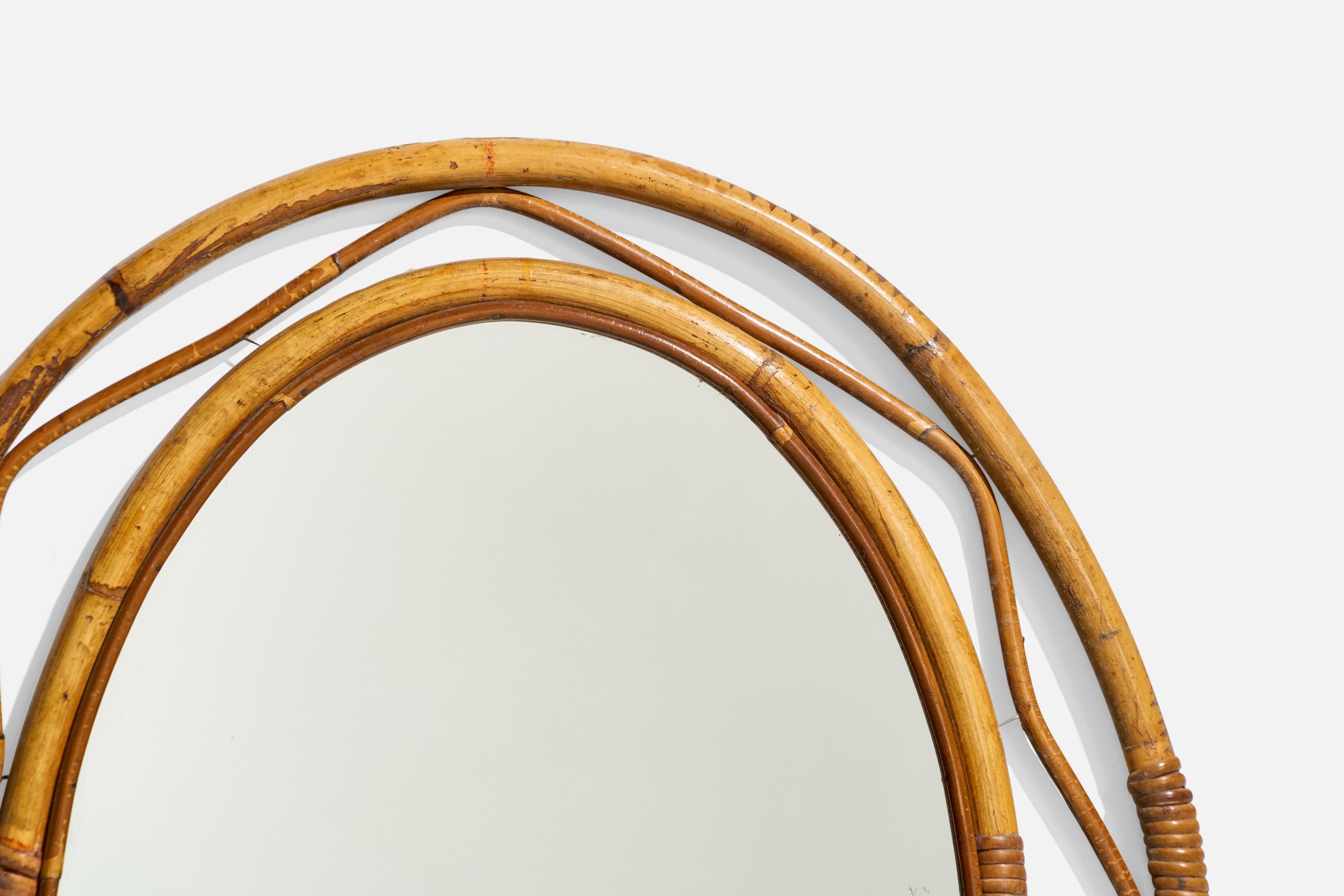 Specchio da parete di design italiano, bambù, rattan, Italia, anni '50 In condizioni buone in vendita a High Point, NC