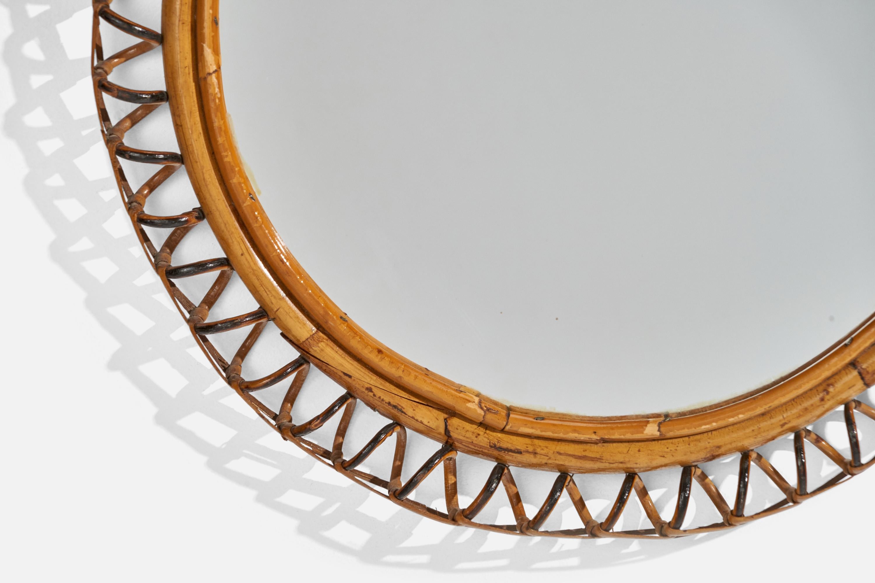 Bambou Miroir mural de designer italien, bambou, rotin, Italie, années 1950 en vente