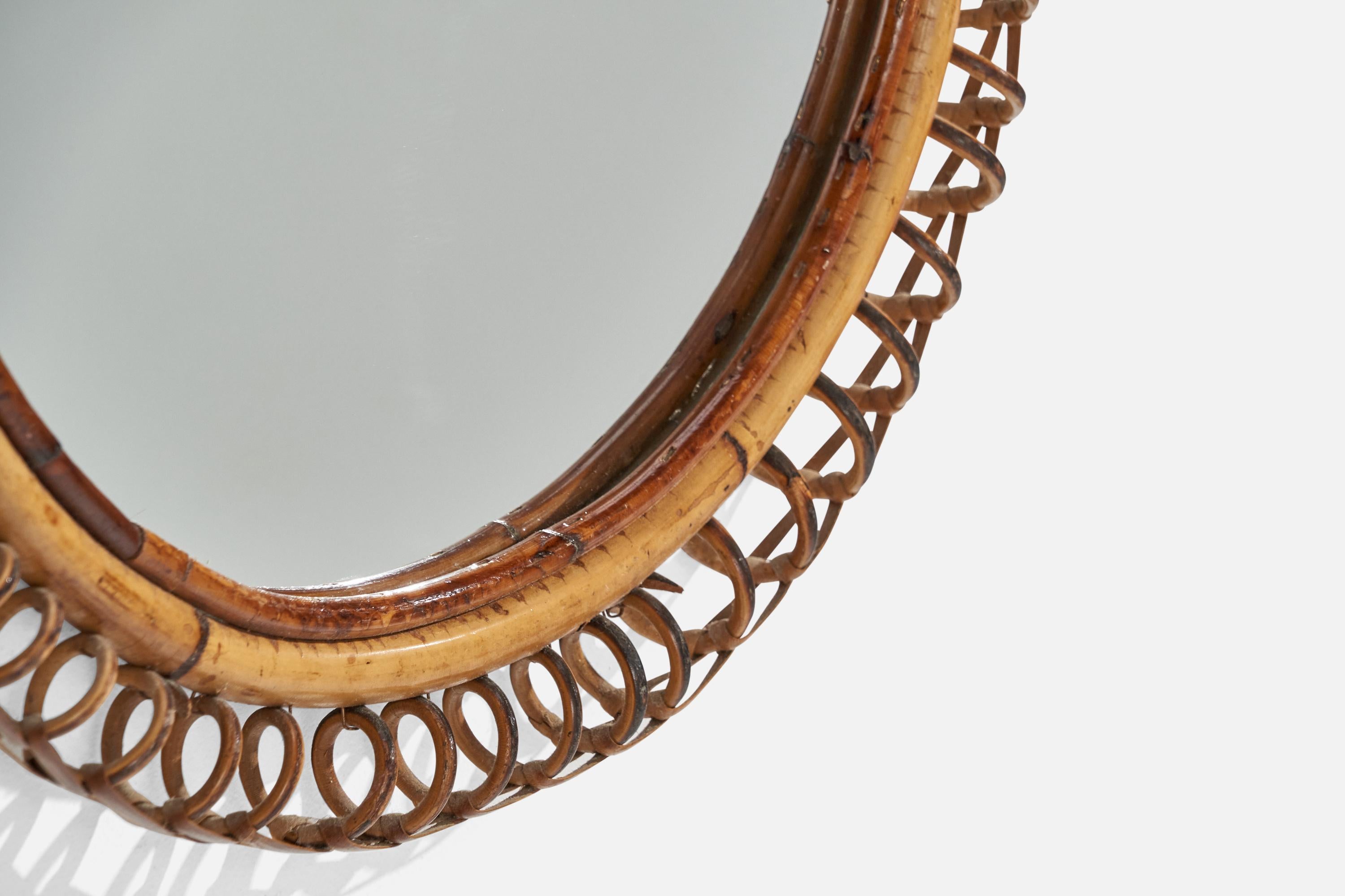 Miroir mural de designer italien, bambou, rotin, Italie, années 1950 en vente 2