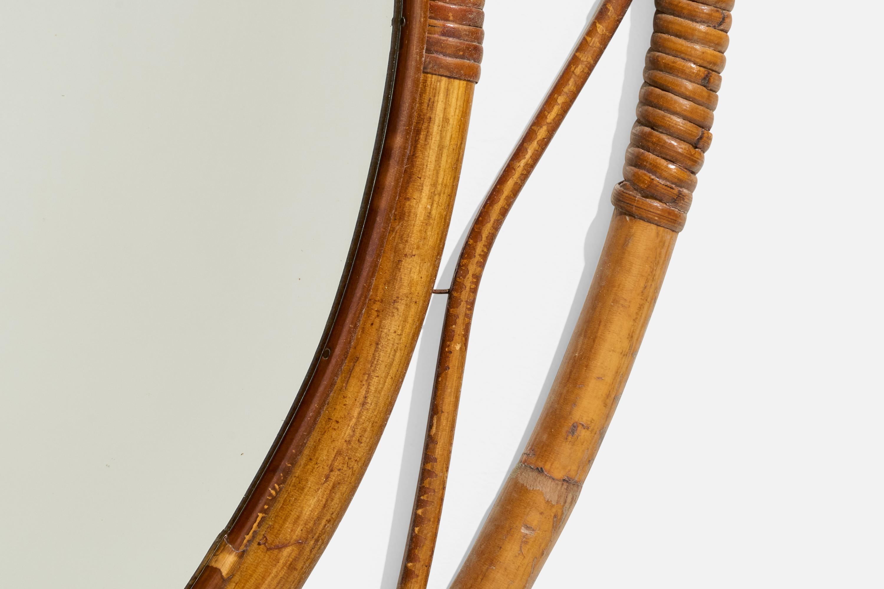 Bambù Specchio da parete di design italiano, bambù, rattan, Italia, anni '50 in vendita