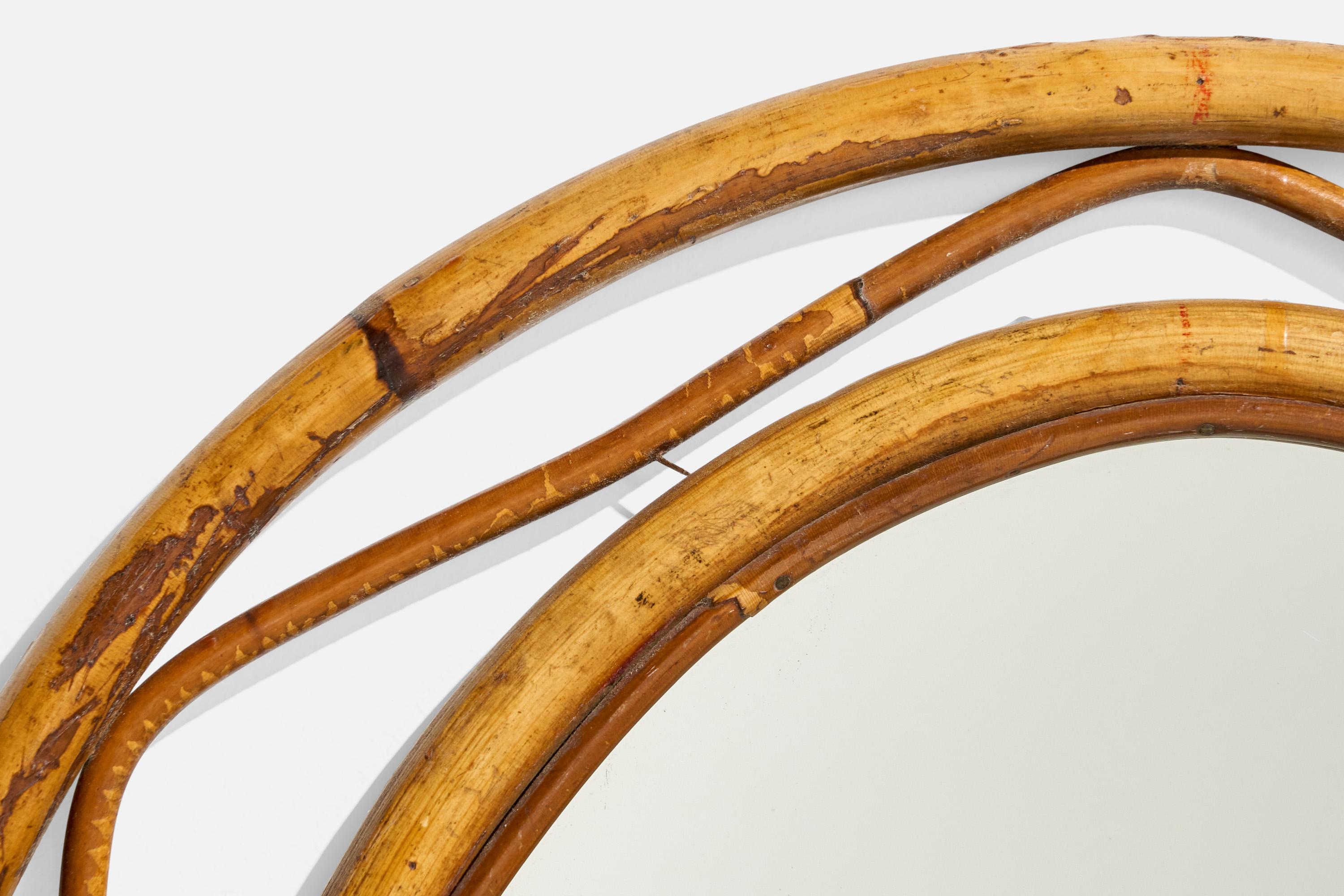 Specchio da parete di design italiano, bambù, rattan, Italia, anni '50 in vendita 1