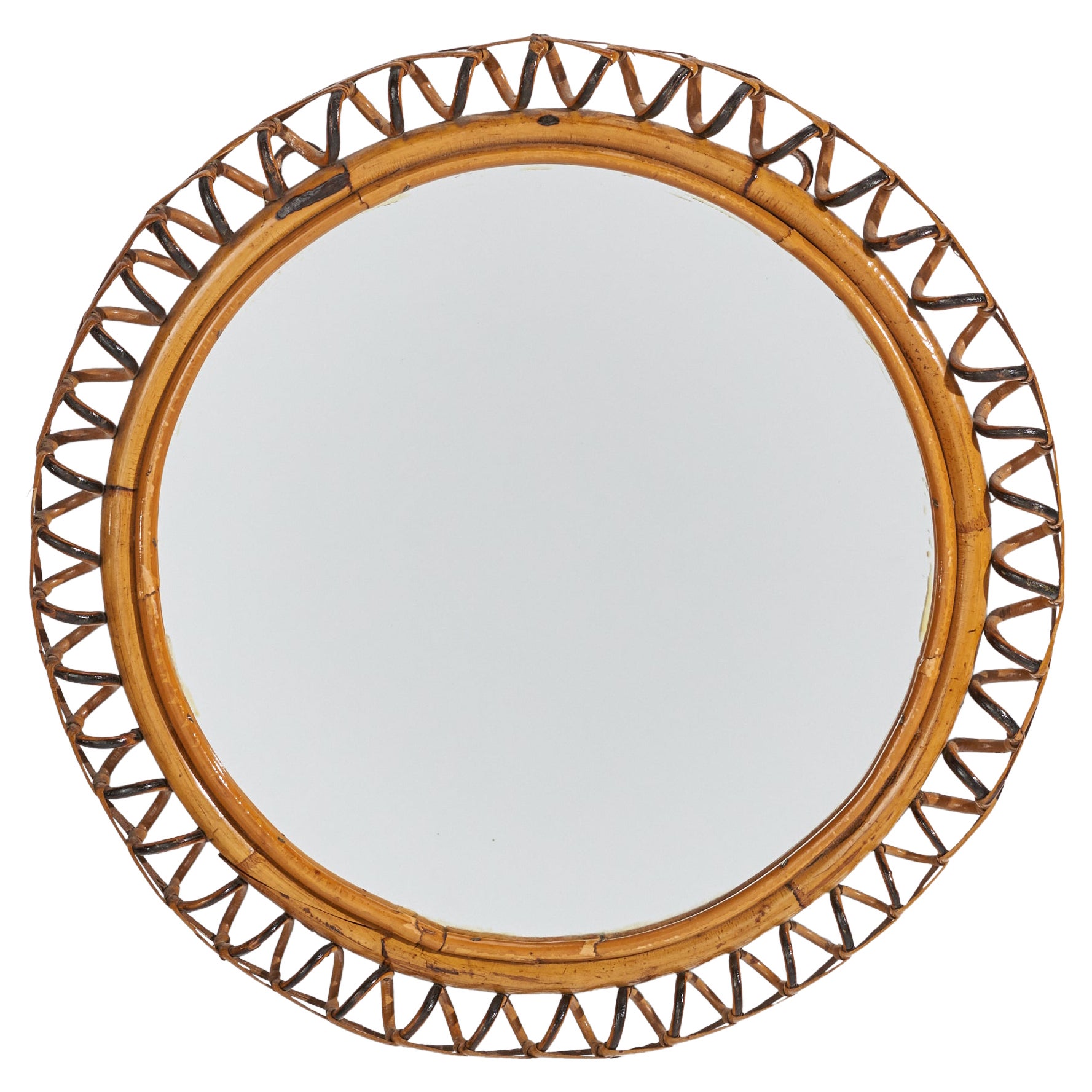 Specchio da parete di design italiano, bambù, rattan, Italia, anni '50