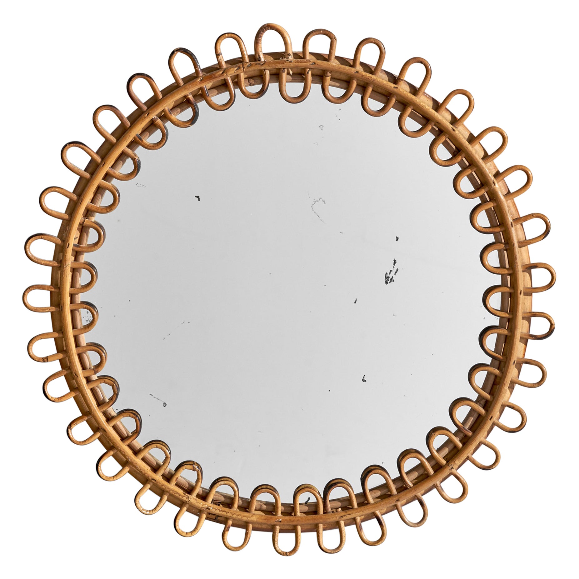 Miroir mural de designer italien, bambou, rotin, Italie, années 1950