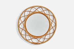 Italian Designer, Wall Mirror, Bamboo, Rattan, Italy, 1950s