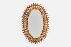 Italian Designer, Wall Mirror, Bamboo, Rattan, Italy, 1950s