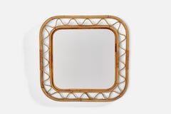 Italian Designer, Wall Mirror, Bamboo, Rattan, Italy, 1950s