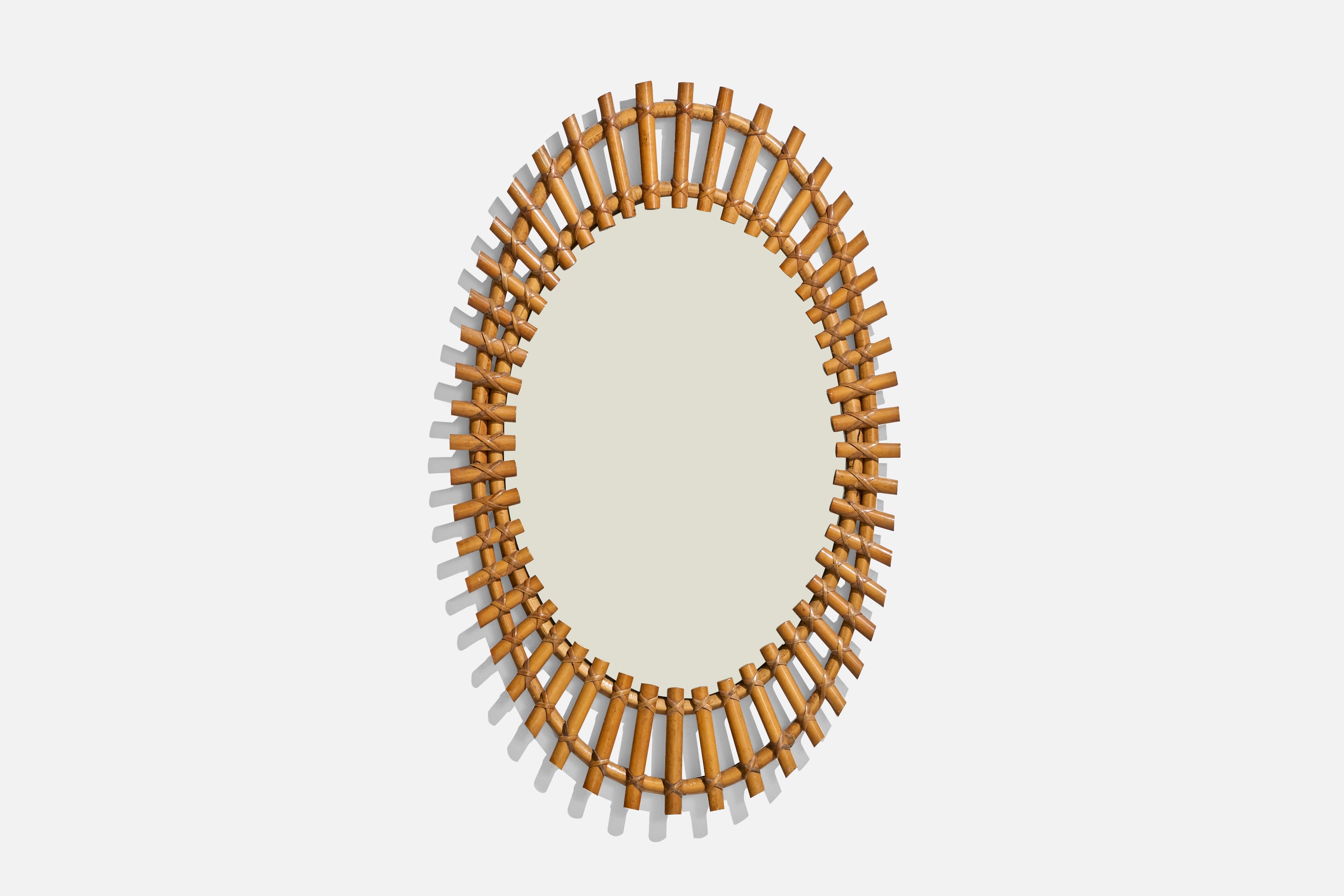 Italian Designer, Wall Mirror, Bamboo, Rattan, Italy, 1950s