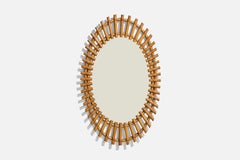 Italian Designer, Wall Mirror, Bamboo, Rattan, Italy, 1950s