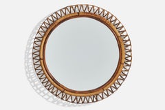 Italian Designer, Wall Mirror, Bamboo, Rattan, Italy, 1950s