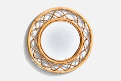 Italian Designer, Wall Mirror, Bamboo, Rattan, Italy, 1960s
