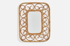 Italian Designer, Wall Mirror, Bamboo, Rattan, Italy, 1960s